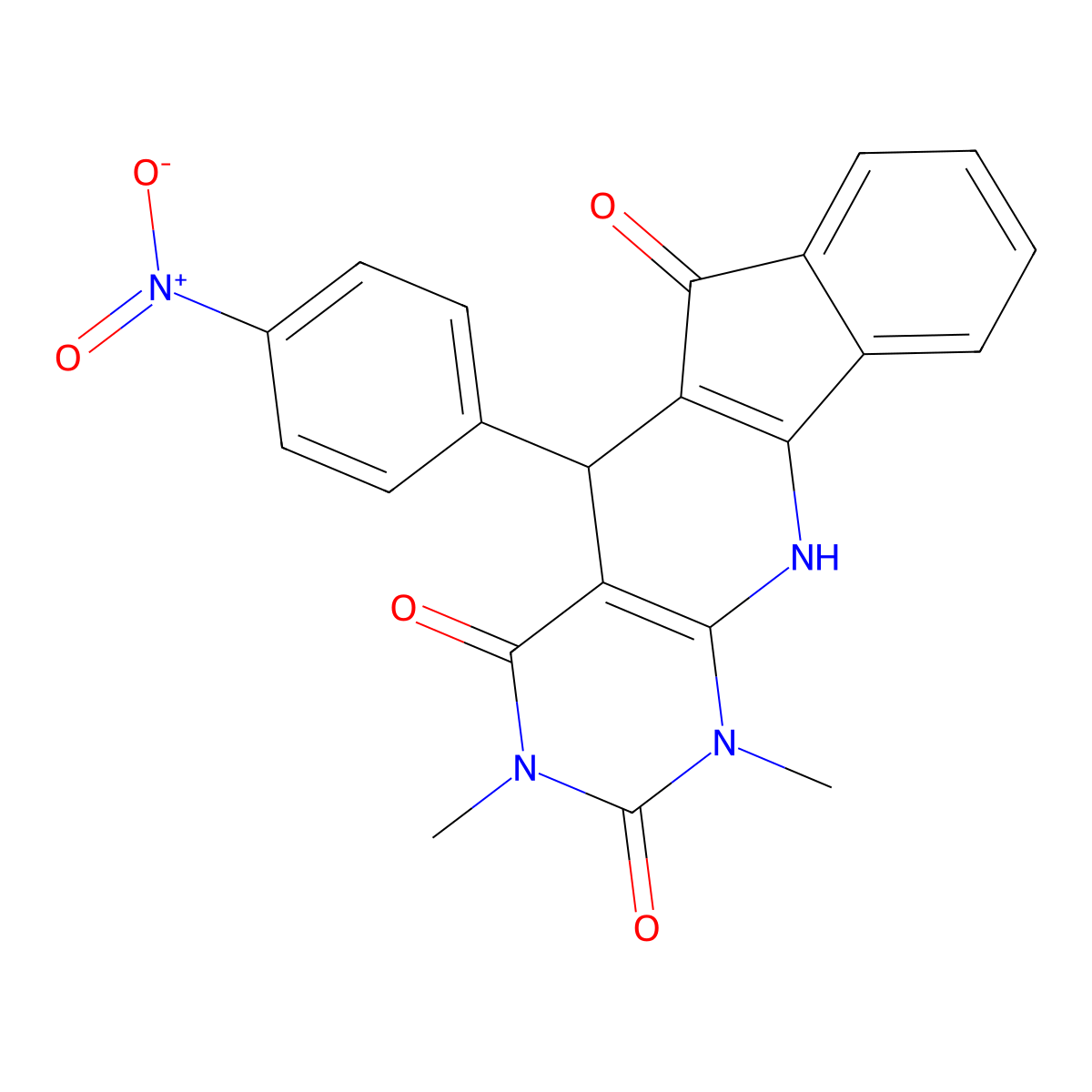 1,3-dimethyl-5-(4-nitrophenyl)-5,11-dihydro-1H-indeno[2',1':5,6]pyrido[2,3-d]pyrimidine-2,4,6(3H)-trione molecular structure, CAS 300803-80-9