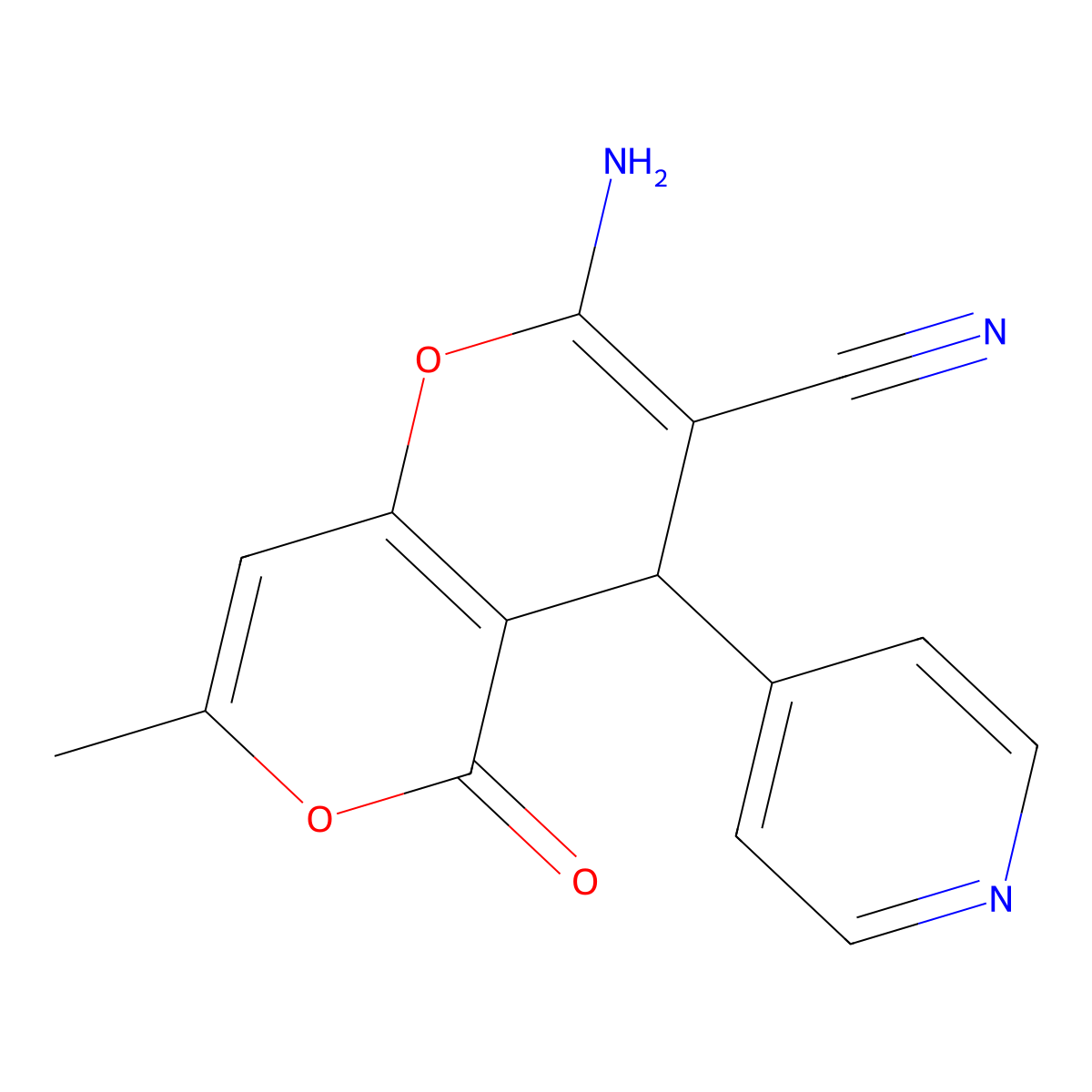 2-amino-7-methyl-5-oxo-4-(4-pyridyl)-4H-pyrano[3,2-c]pyran-3-carbonitrile molecular structure, CAS 300804-03-9