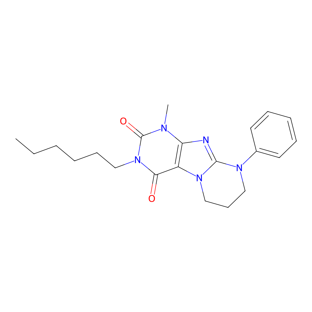 3-hexyl-1-methyl-9-phenyl-7,8-dihydro-6H-purino[7,8-a]pyrimidine-2,4-dione molecular structure, CAS 300804-17-5