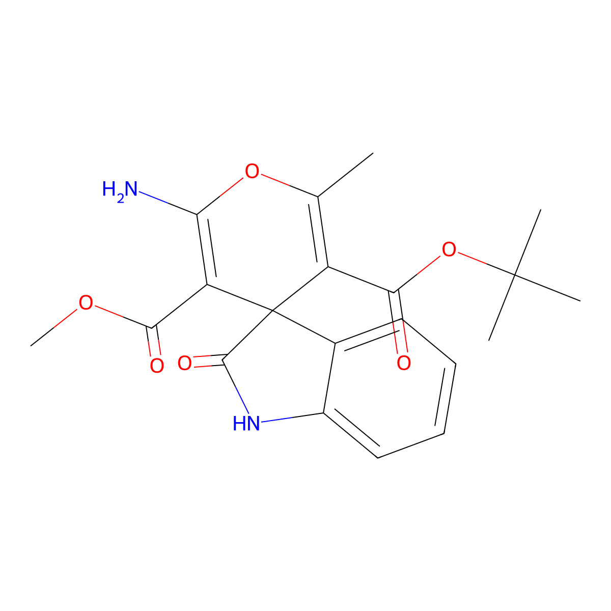5'-Tert-butyl 3'-methyl 2'-amino-6'-methyl-2-oxospiro[indoline-3,4'-pyran]-3',5'-dicarboxylate molecular structure, CAS 300804-77-7