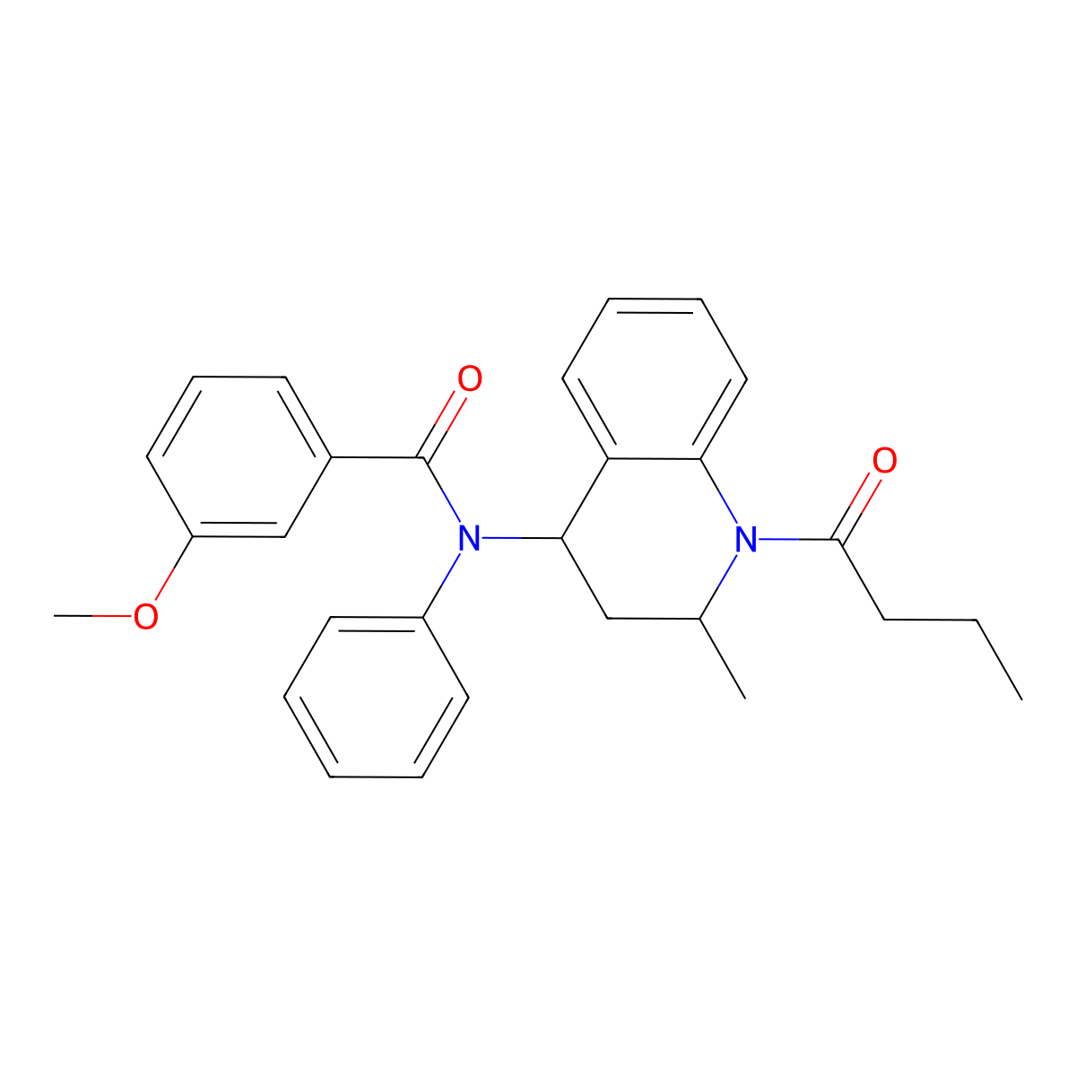N-(1-butanoyl-2-methyl-3,4-dihydro-2H-quinolin-4-yl)-3-methoxy-N-phenylbenzamide molecular structure, CAS 300804-79-9