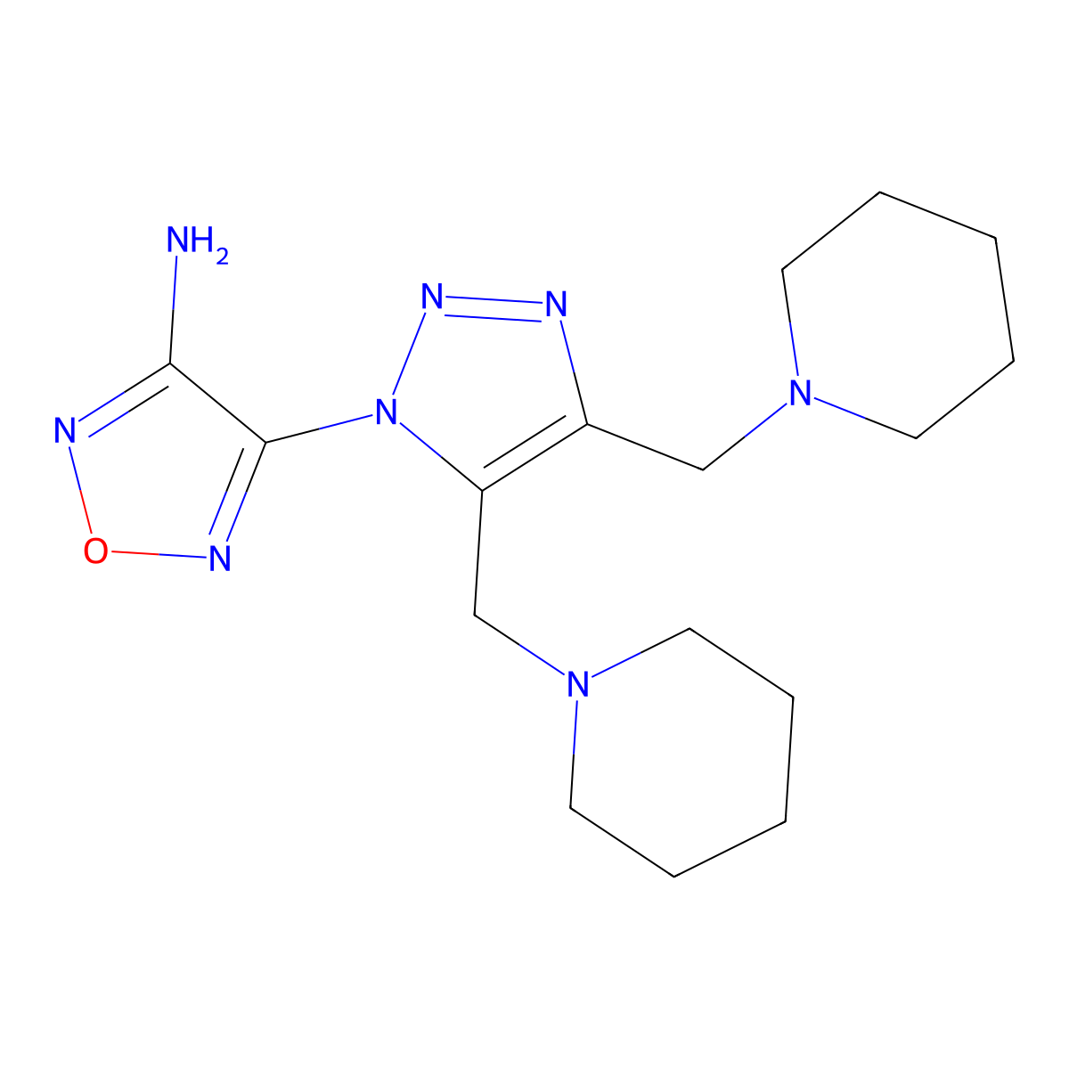 4-[4,5-Bis(piperidin-1-ylmethyl)triazol-1-yl]-1,2,5-oxadiazol-3-amine molecular structure, CAS 300805-02-1