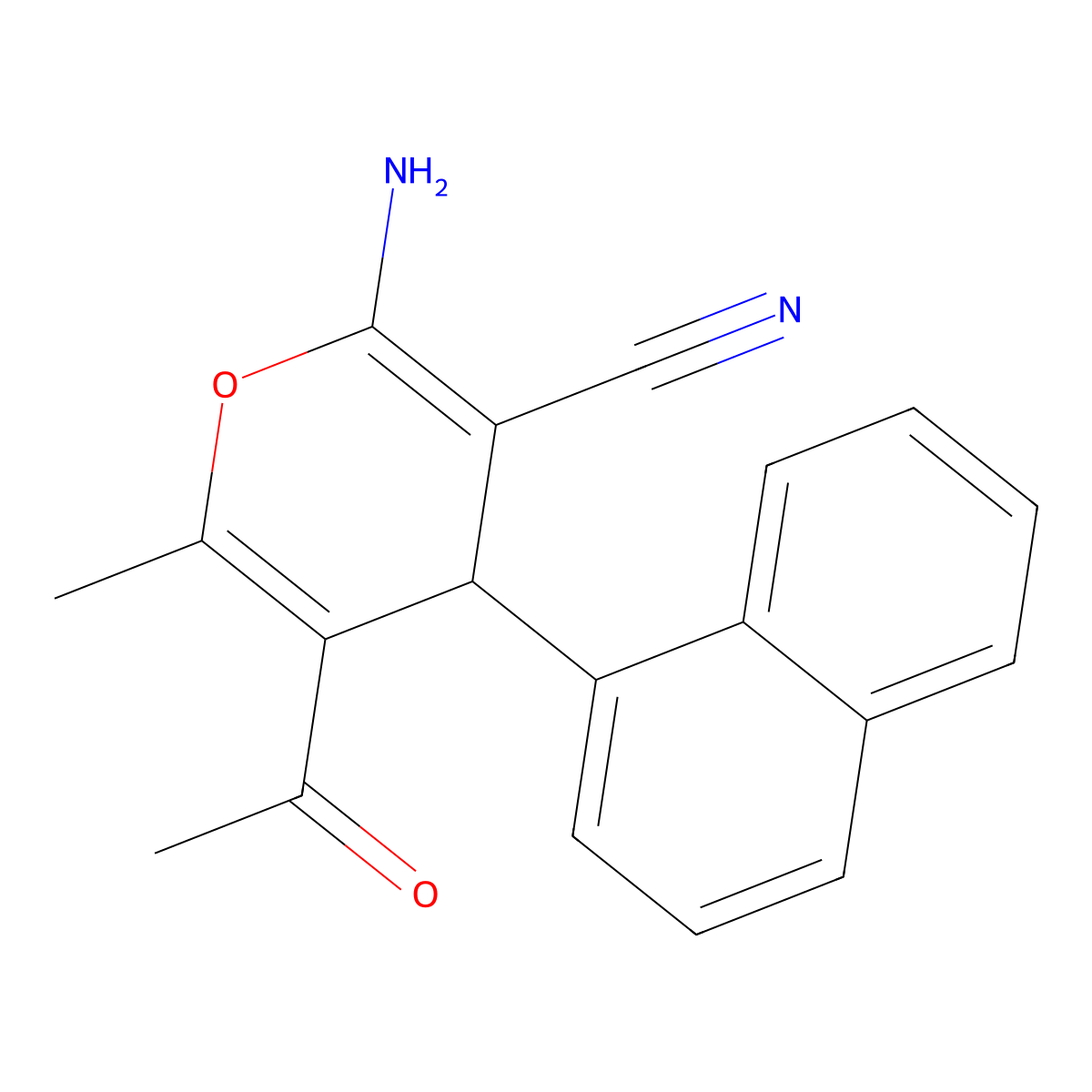 5-Acetyl-2-amino-6-methyl-4-(1-naphthyl)-4h-pyran-3-carbonitrile molecular structure, CAS 300805-32-7