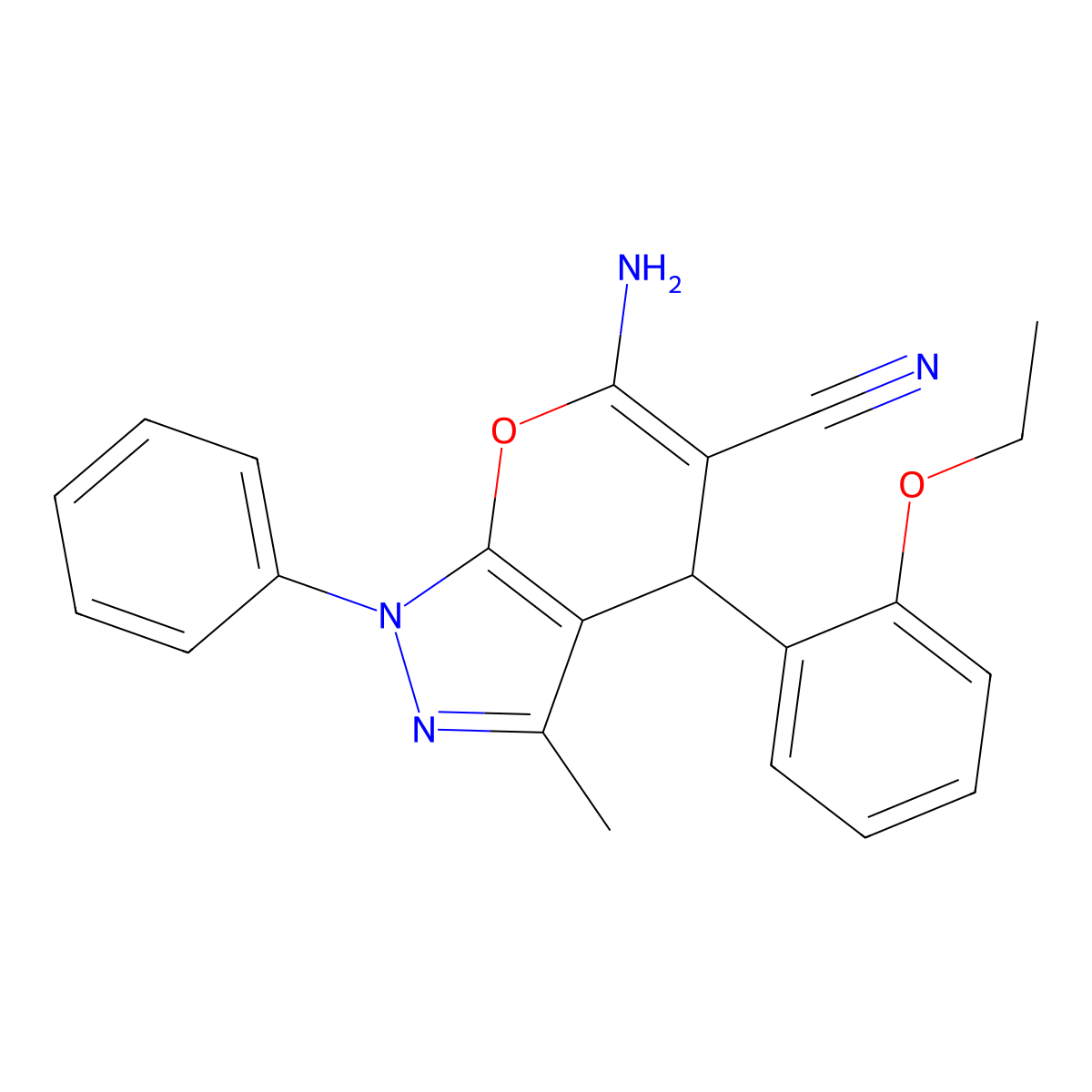 6-Amino-4-(2-ethoxyphenyl)-3-methyl-1-phenyl-1,4-dihydropyrano[2,3-c]pyrazole-5-carbonitrile molecular structure, CAS 300805-34-9