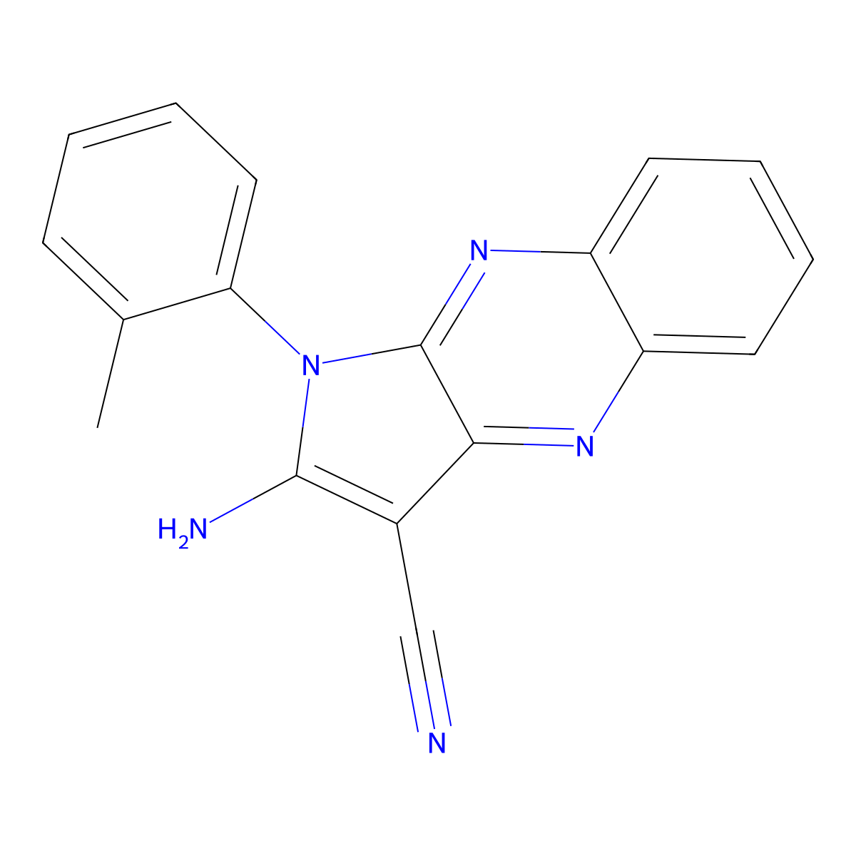 2-Amino-1-(2-methylphenyl)pyrrolo[3,2-b]quinoxaline-3-carbonitrile molecular structure, CAS 300805-35-0