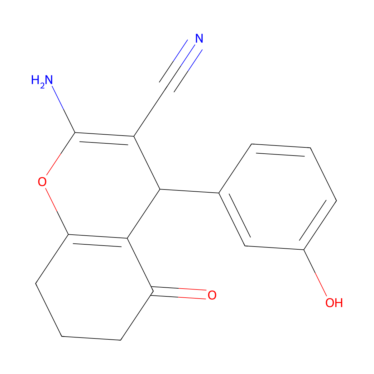 2-amino-4-(3-hydroxyphenyl)-5-oxo-5,6,7,8-tetrahydro-4H-chromene-3-carbonitrile molecular structure, CAS 300805-70-3