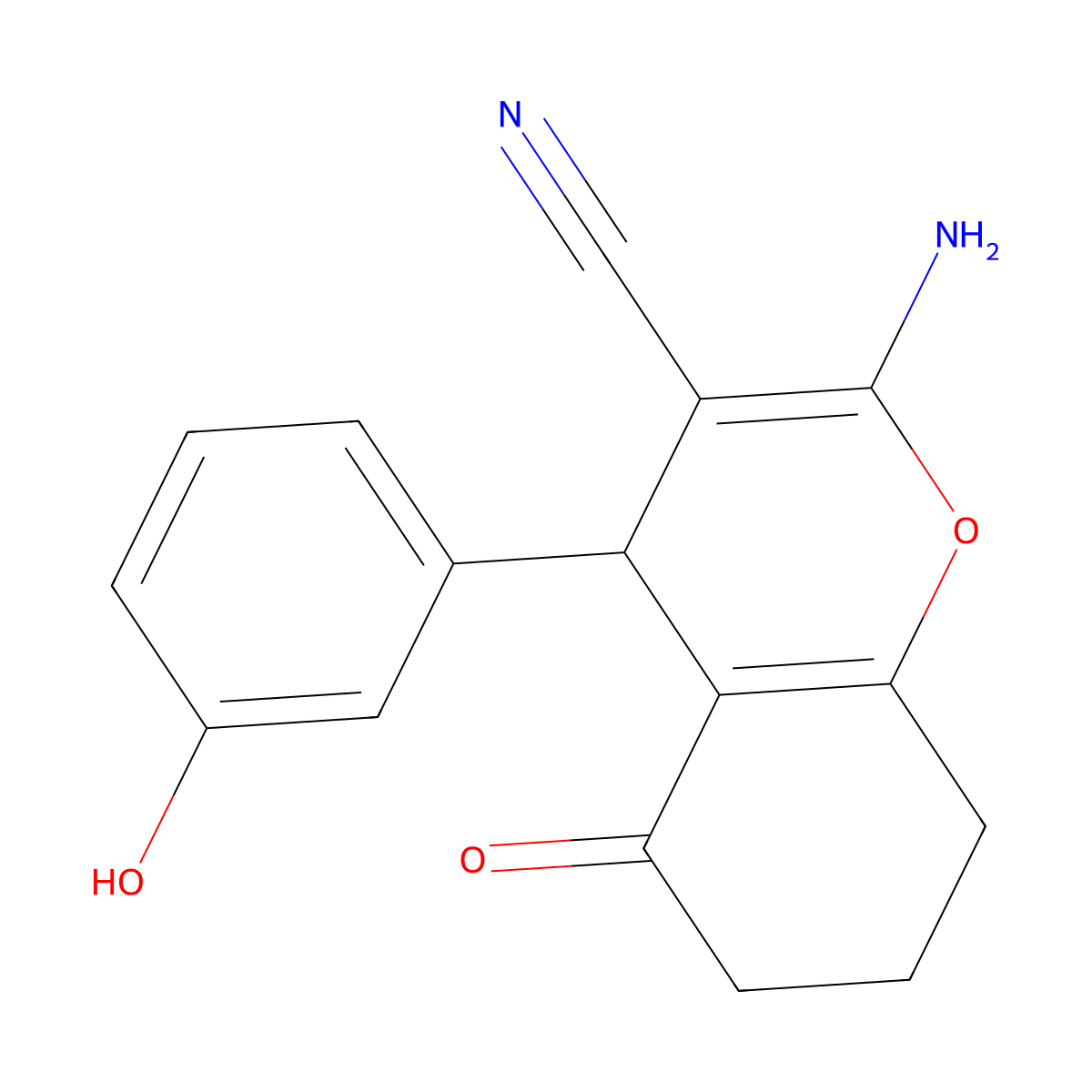 2-amino-4-(3-hydroxyphenyl)-5-oxo-5,6,7,8-tetrahydro-4H-chromene-3-carbonitrile molecular structure, CAS 300805-70-3