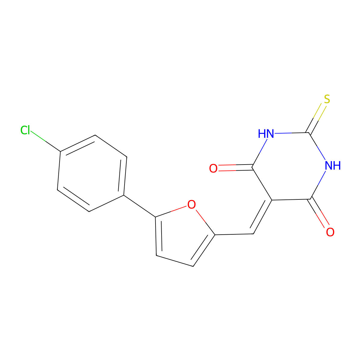 5-[[5-(4-Chlorophenyl)furan-2-yl]methylidene]-2-sulfanylidene-1,3-diazinane-4,6-dione molecular structure, CAS 300808-80-4
