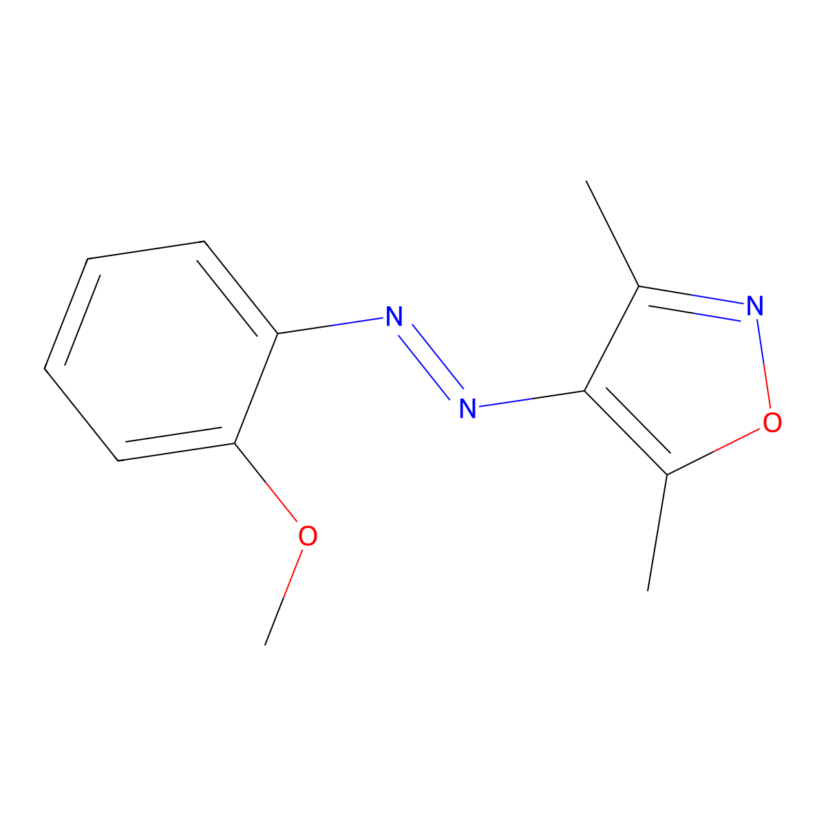 Isoxazole, 4-[(2-methoxyphenyl)azo]-3,5-dimethyl- molecular structure, CAS 30081-92-6