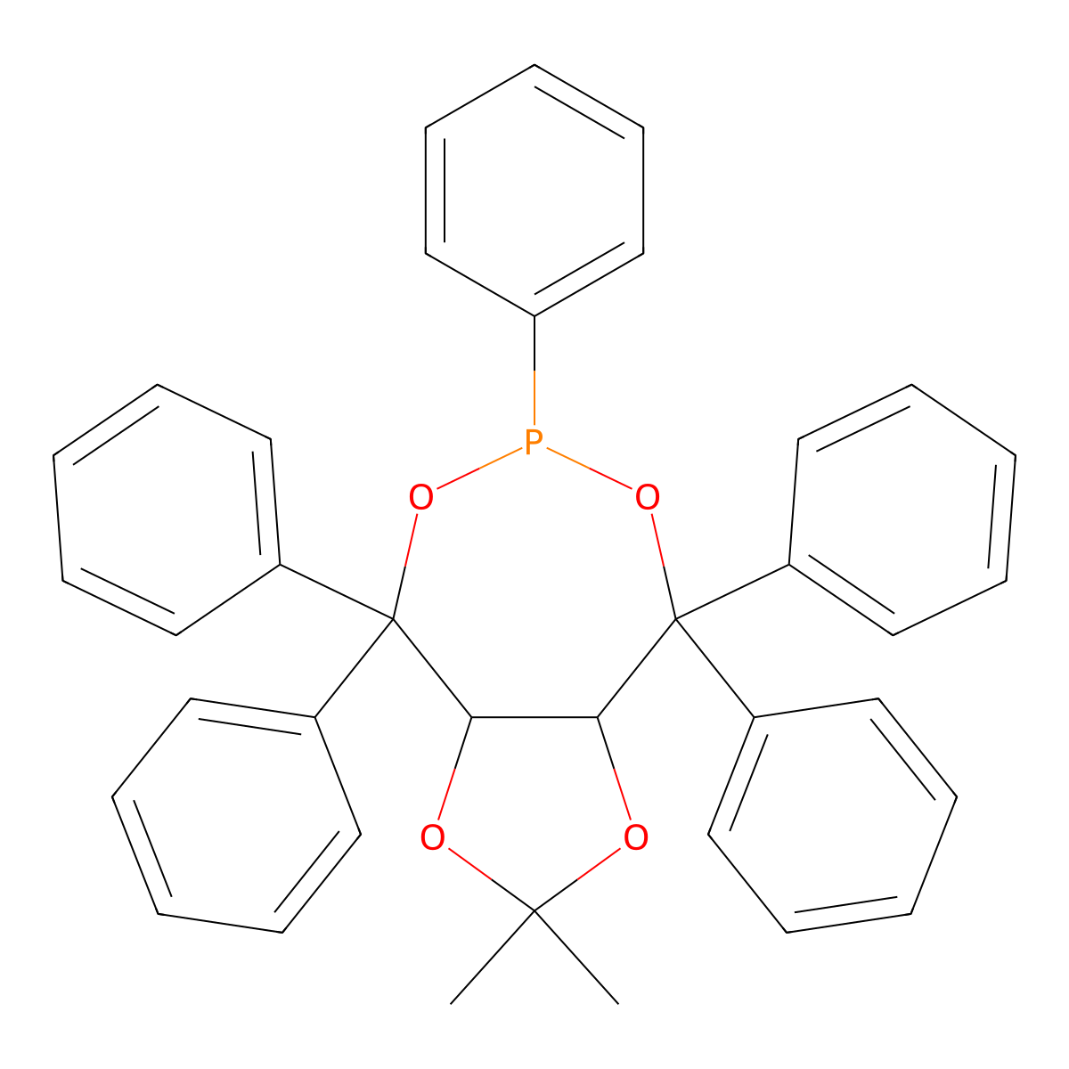 (3aS,8aS)-2,2-Dimethyl-4,4,6,8,8-pentaphenyltetrahydro-[1,3]dioxolo[4,5-e][1,3,2]dioxaphosphepine molecular structure, CAS 300811-56-7