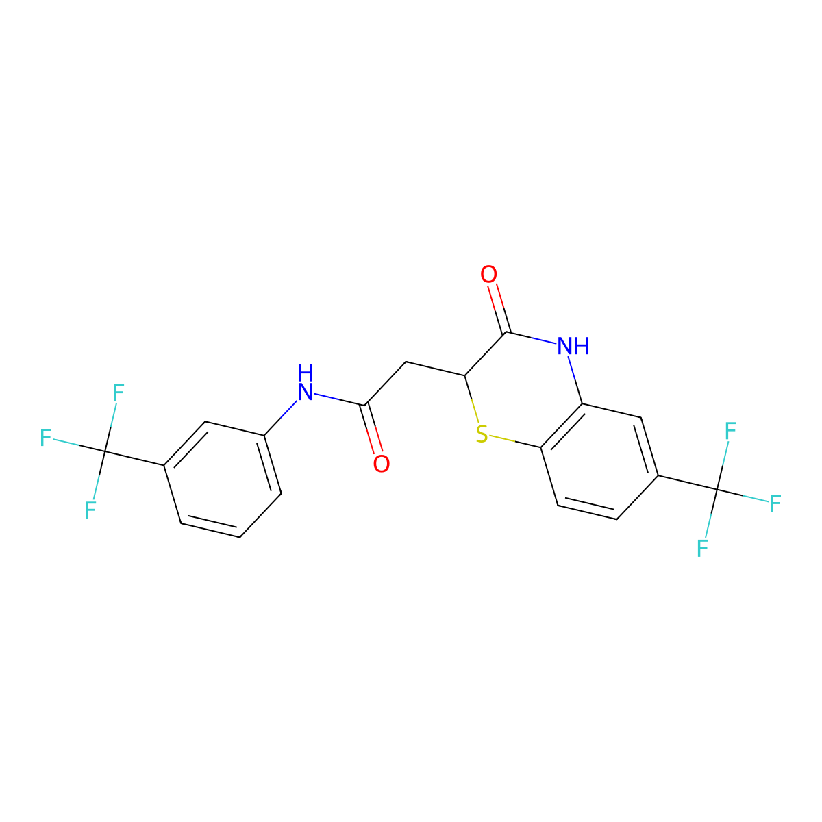 2-[3-oxo-6-(trifluoromethyl)-3,4-dihydro-2H-1,4-benzothiazin-2-yl]-N-[3-(trifluoromethyl)phenyl]acetamide molecular structure, CAS 300812-56-0