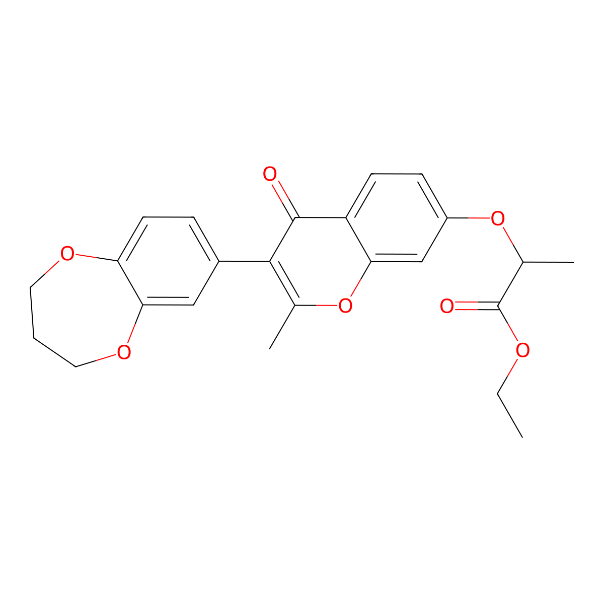 ethyl 2-((3-(3,4-dihydro-2H-benzo[b][1,4]dioxepin-7-yl)-2-methyl-4-oxo-4H-chromen-7-yl)oxy)propanoate molecular structure, CAS 300814-17-9