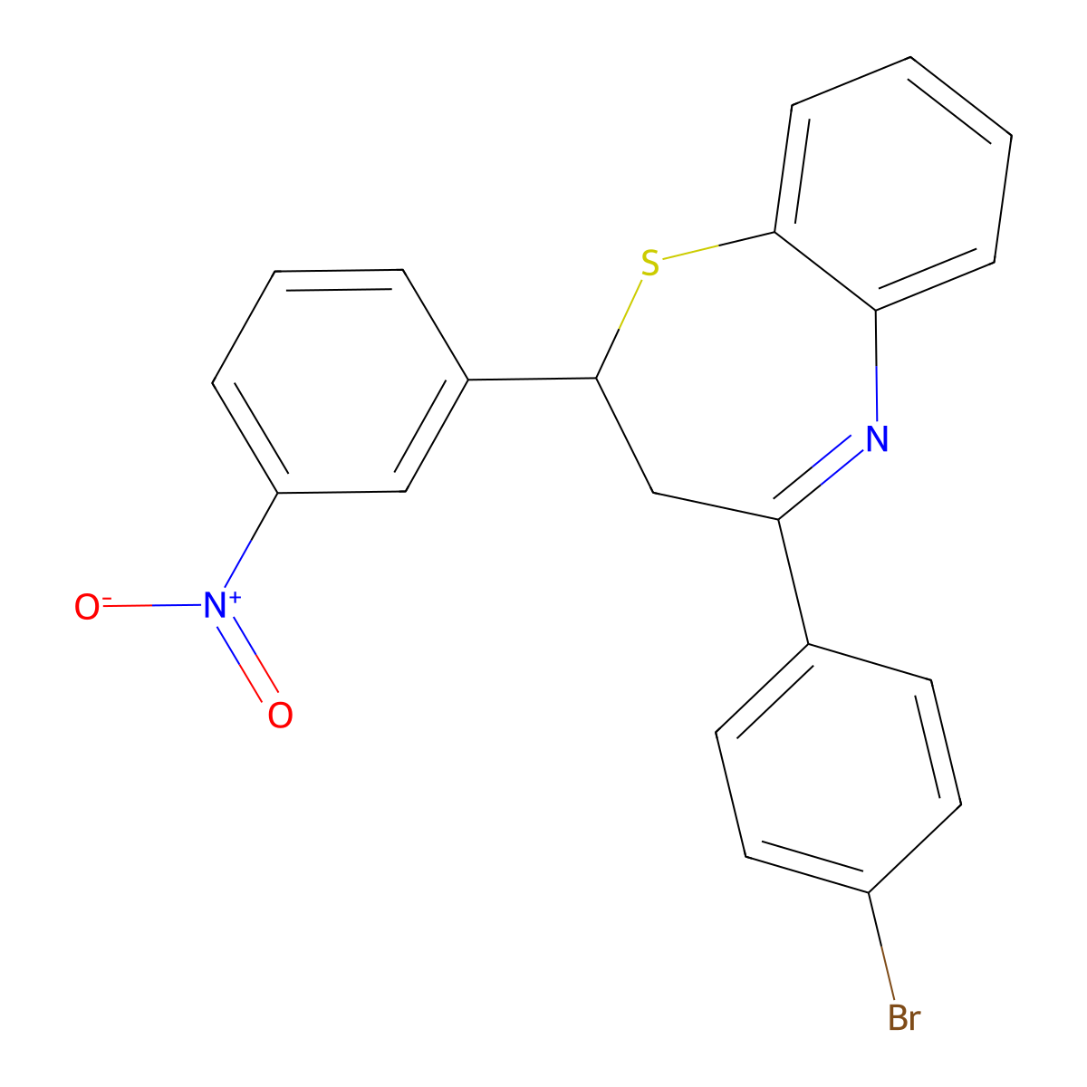 4-(4-Bromophenyl)-2-{3-nitrophenyl}-2,3-dihydro-1,5-benzothiazepine molecular structure, CAS 300814-72-6