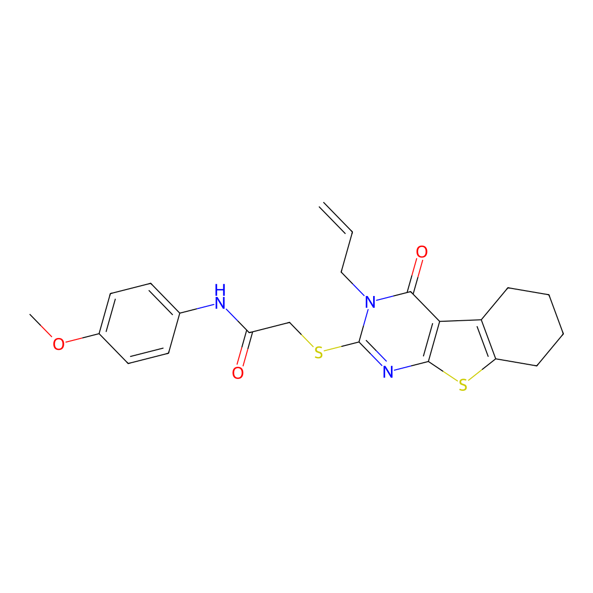 N-(4-methoxyphenyl)-2-{[3-oxo-4-(prop-2-en-1-yl)-8-thia-4,6-diazatricyclo[7.4.0.0^{2,7}]trideca-1(9),2(7),5-trien-5-yl]sulfanyl}acetamide molecular structure, CAS 300814-89-5