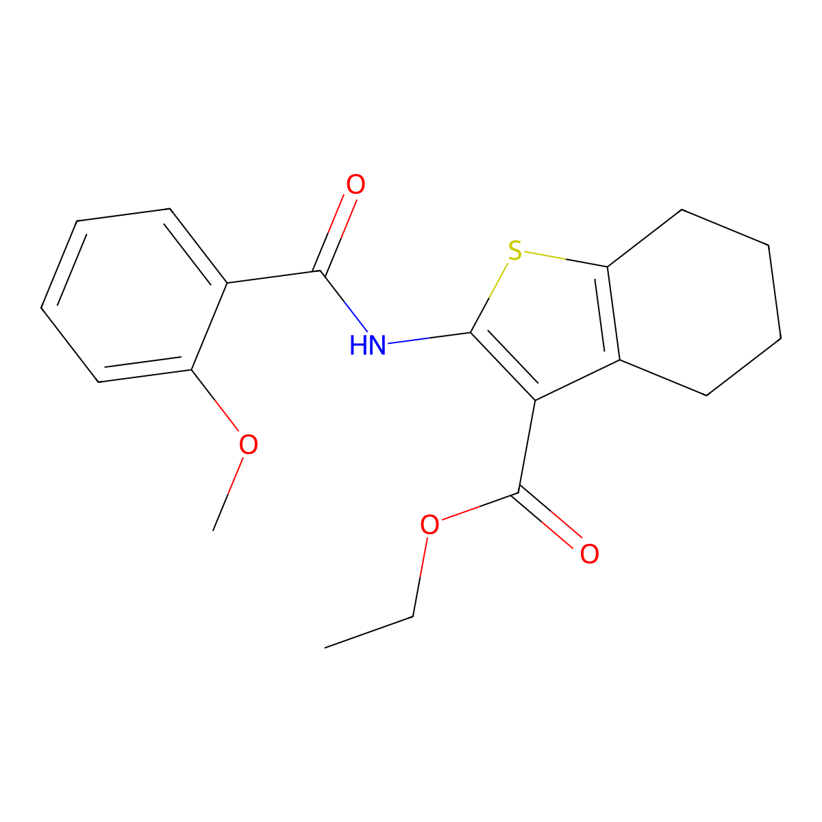 Ethyl 2-{[(2-methoxyphenyl)carbonyl]amino}-4,5,6,7-tetrahydro-1-benzothiophene-3-carboxylate molecular structure, CAS 300815-09-2