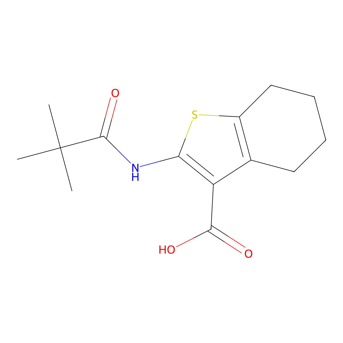 2-[(2,2-Dimethylpropanoyl)amino]-4,5,6,7-tetrahydro-1-benzothiophene-3-carboxylic acid molecular structure, CAS 300815-27-4
