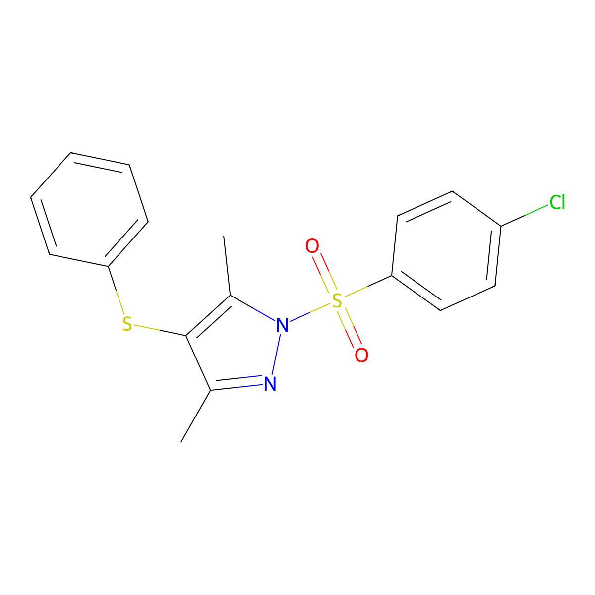 1-(4-Chlorophenyl)sulfonyl-3,5-dimethyl-4-phenylsulfanylpyrazole molecular structure, CAS 300815-73-0