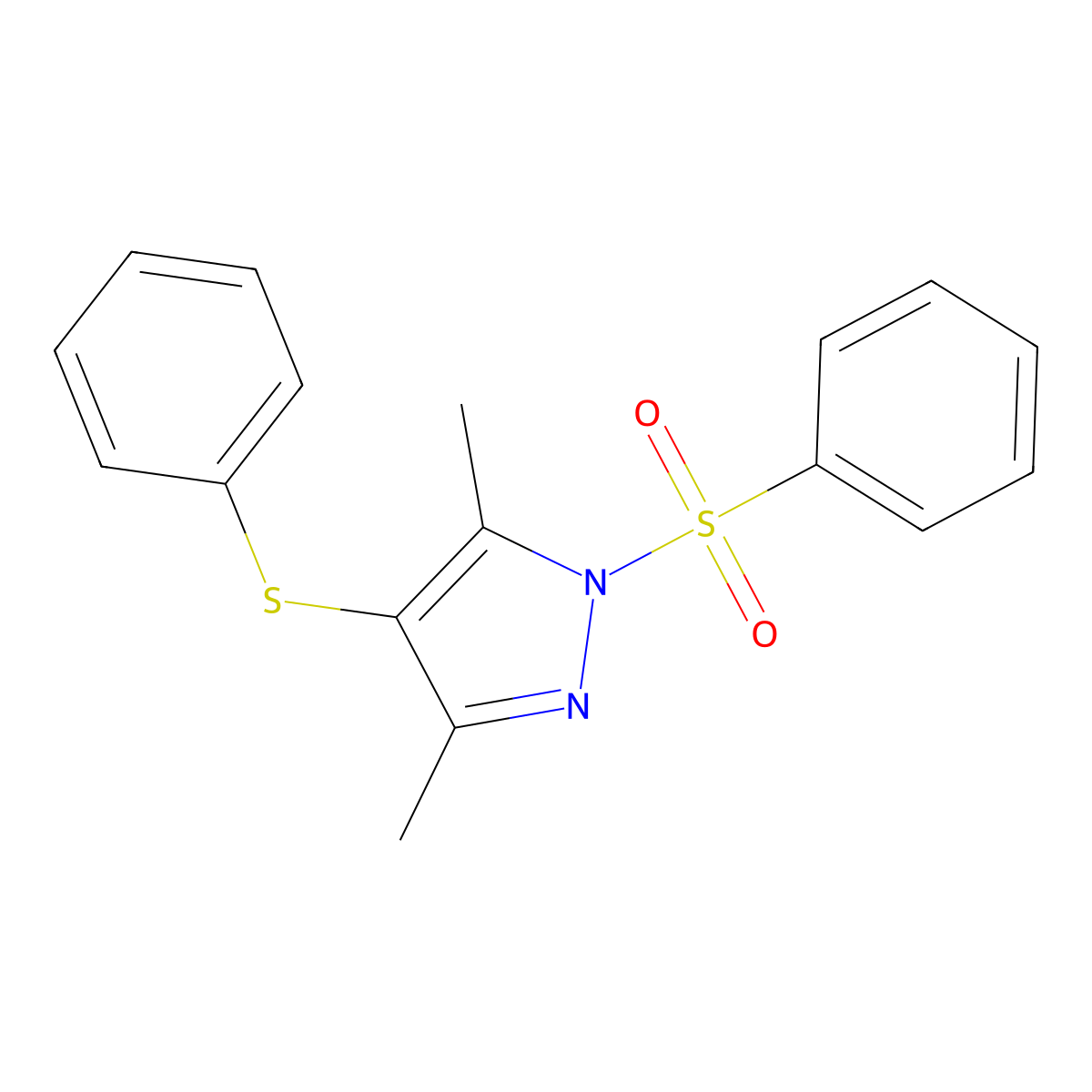 1-(Benzenesulfonyl)-3,5-dimethyl-4-phenylsulfanylpyrazole molecular structure, CAS 300815-80-9