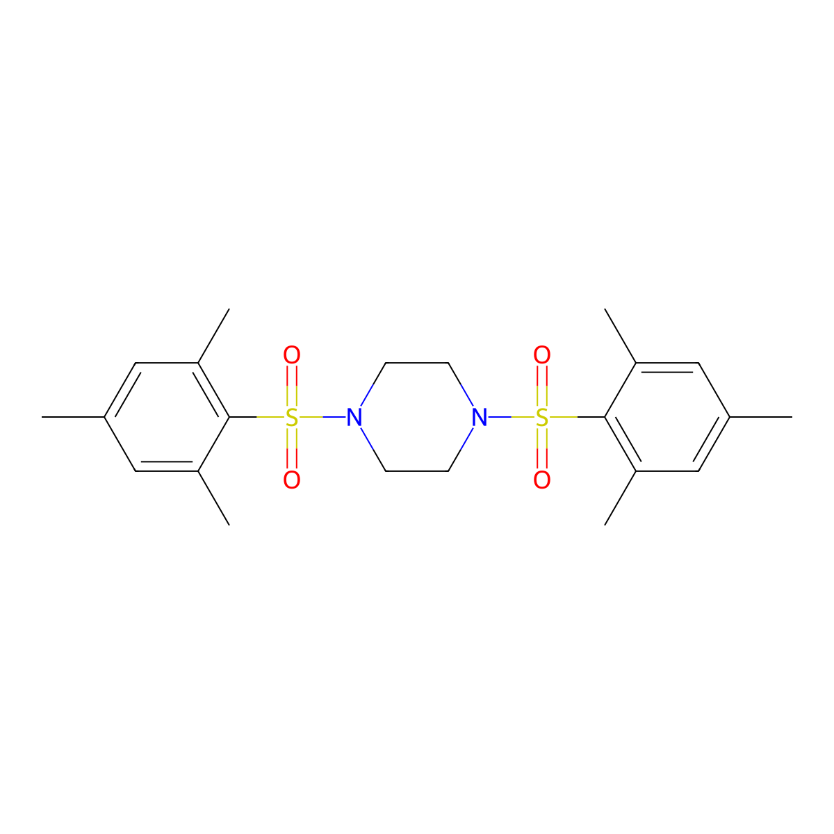 1,4-Bis(2,4,6-trimethylbenzenesulfonyl)piperazine molecular structure, CAS 300816-18-6