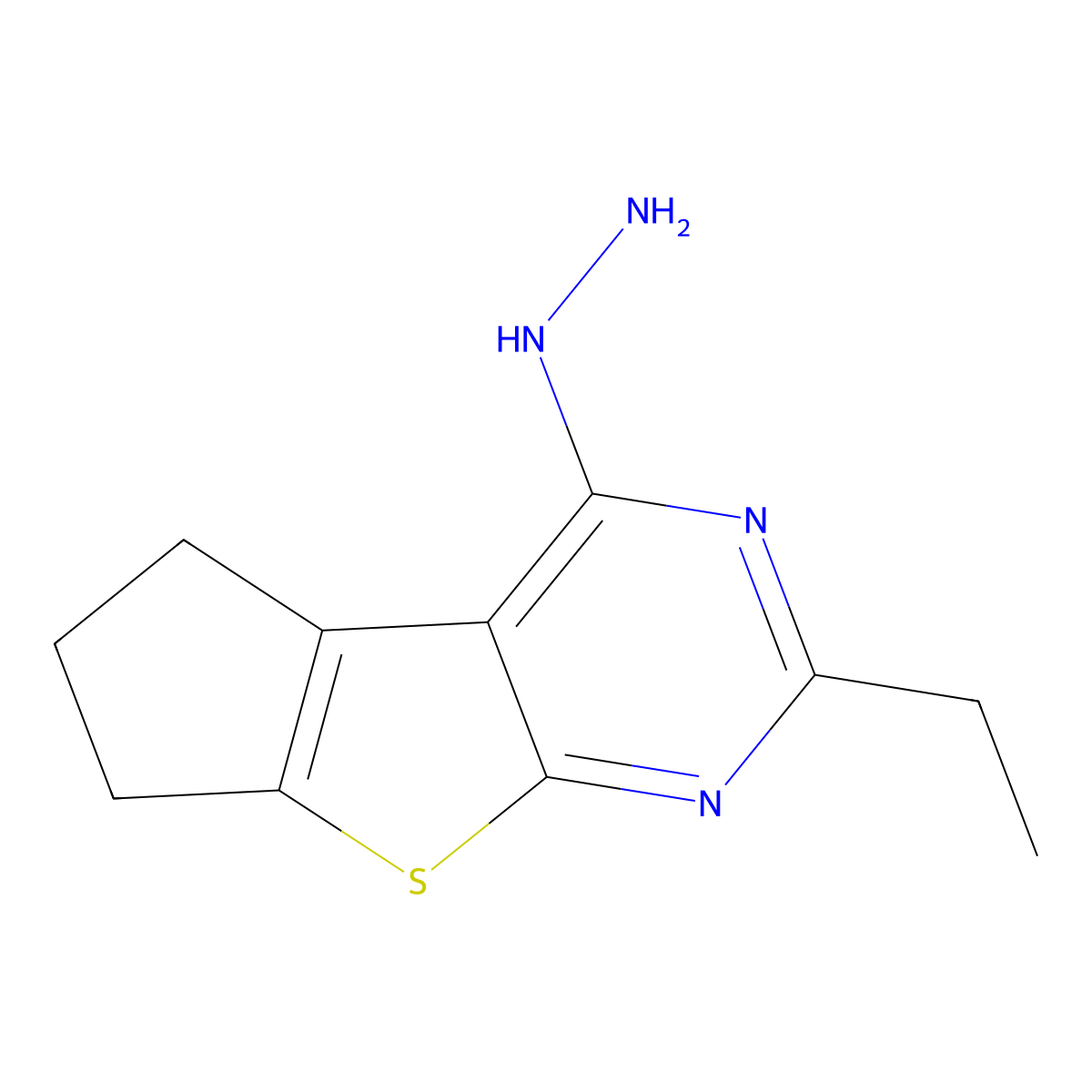 2-ethyl-4-hydrazinyl-6,7-dihydro-5H-cyclopenta[4,5]thieno[2,3-d]pyrimidine molecular structure, CAS 300816-21-1