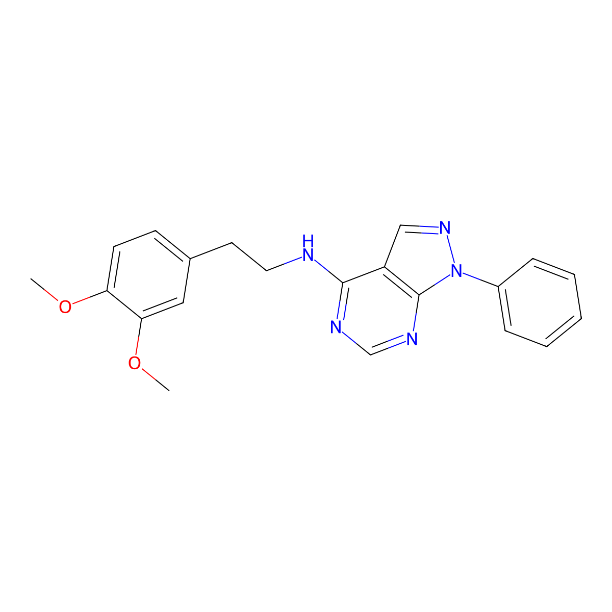 N-[2-(3,4-dimethoxyphenyl)ethyl]-1-phenylpyrazolo[3,4-d]pyrimidin-4-amine molecular structure, CAS 300816-49-3