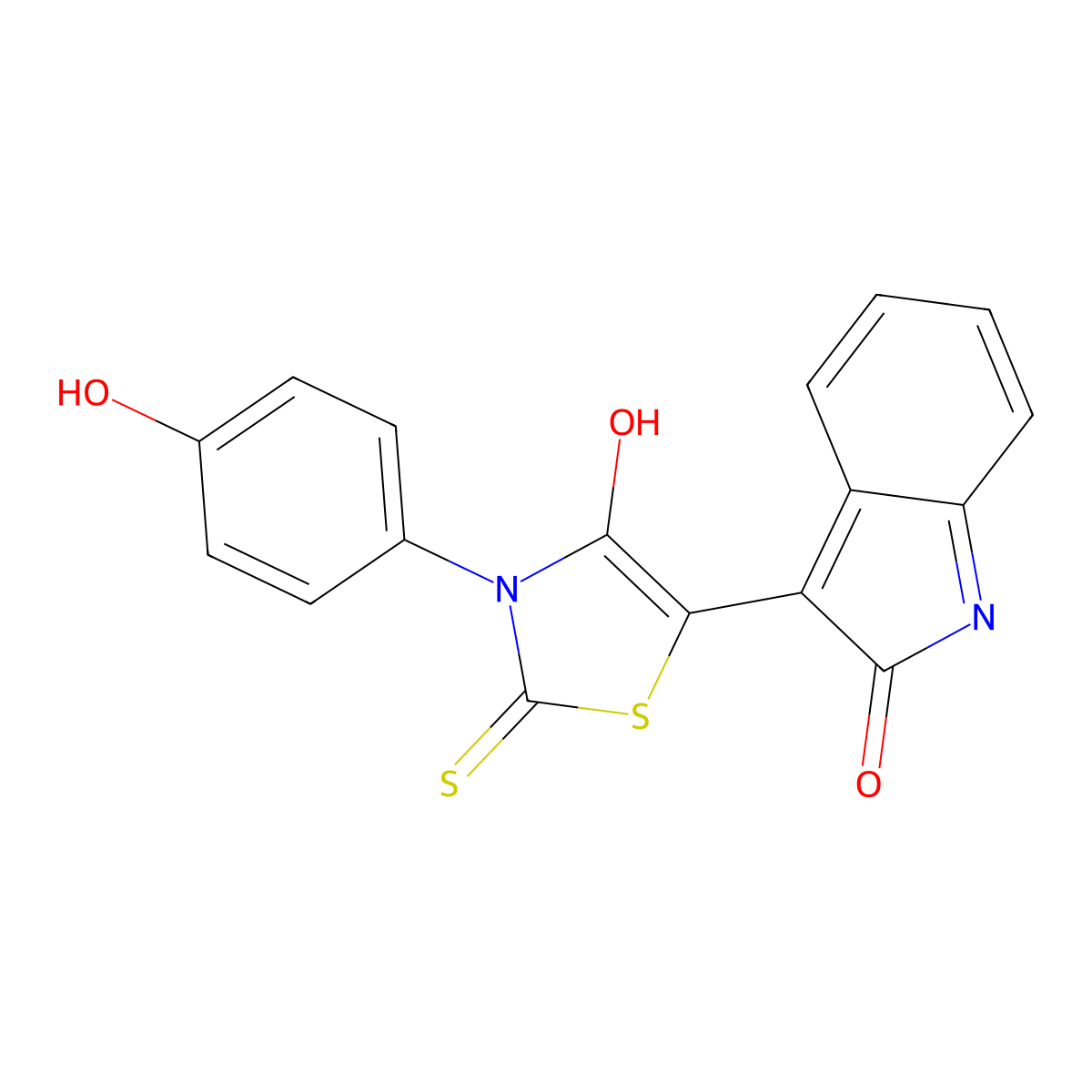 (Z)-3-(4-hydroxyphenyl)-5-(2-oxoindolin-3-ylidene)-2-thioxothiazolidin-4-one molecular structure, CAS 300817-93-0