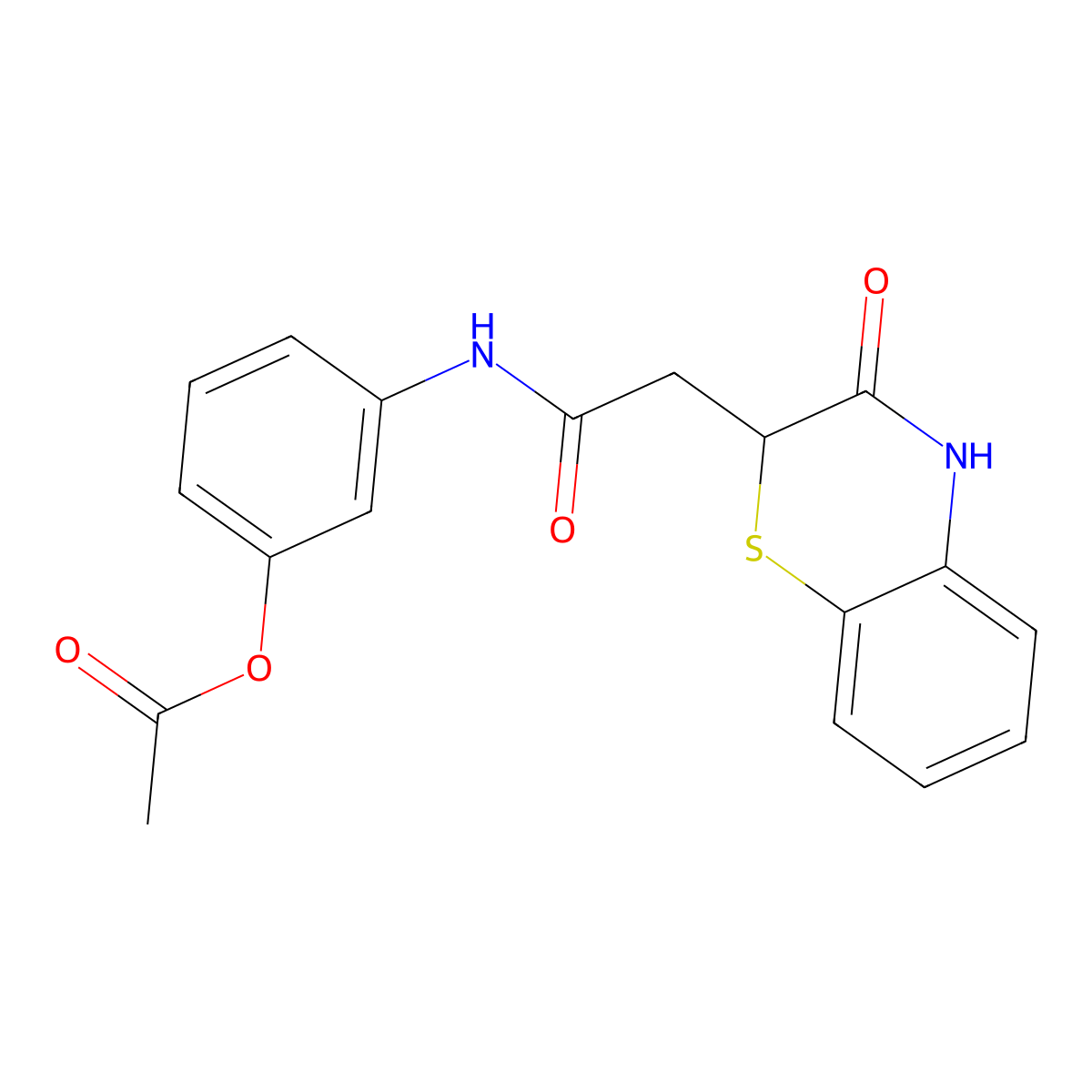 3-(2-(3-oxo-3,4-dihydro-2H-benzo[b][1,4]thiazin-2-yl)acetamido)phenyl acetate molecular structure, CAS 300818-80-8