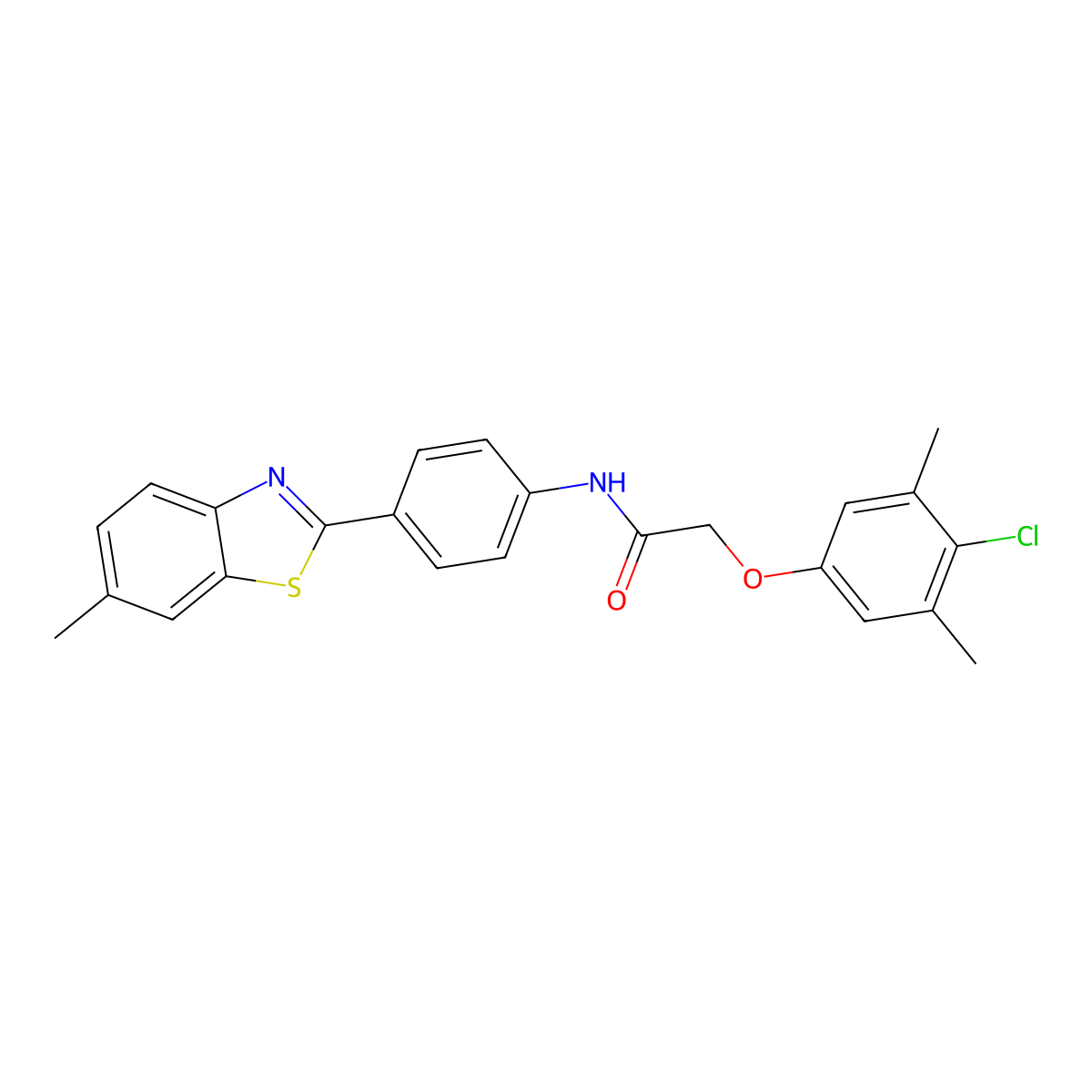 2-(4-chloro-3,5-dimethylphenoxy)-N-[4-(6-methyl-1,3-benzothiazol-2-yl)phenyl]acetamide molecular structure, CAS 300820-38-6