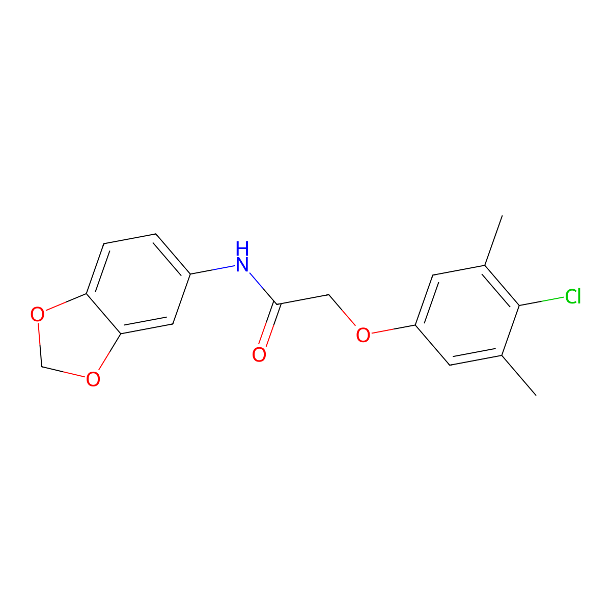 N-(1,3-benzodioxol-5-yl)-2-(4-chloro-3,5-dimethylphenoxy)acetamide molecular structure, CAS 300820-43-3