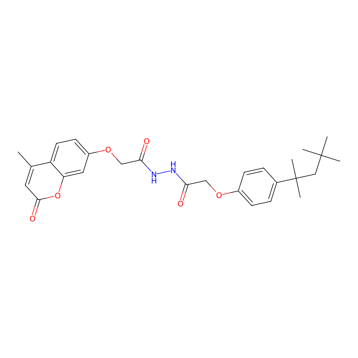 2-[(4-methyl-2-oxo-2H-chromen-7-yl)oxy]-N'-{[4-(2,4,4-trimethylpentan-2-yl)phenoxy]acetyl}acetohydrazide molecular structure, CAS 300821-80-1