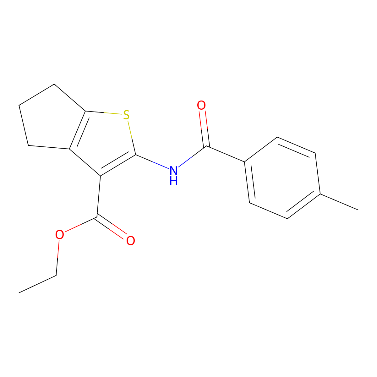 ethyl 2-(4-methylbenzamido)-5,6-dihydro-4H-cyclopenta[b]thiophene-3-carboxylate molecular structure, CAS 300826-05-5