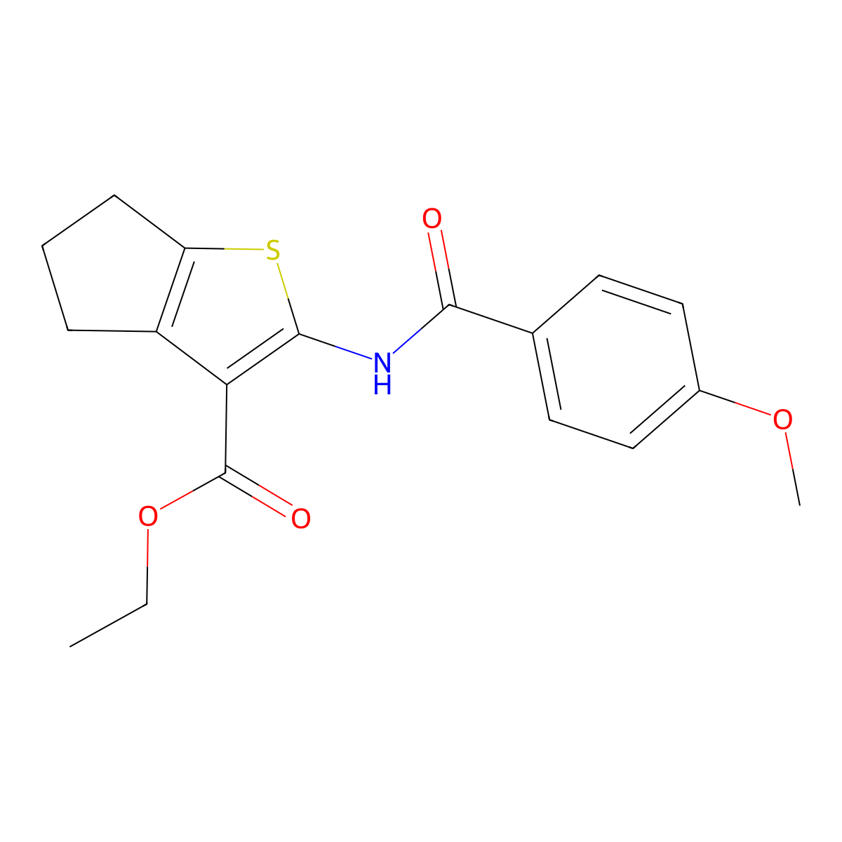 Ethyl 2-(4-methoxybenzamido)-4H,5H,6H-cyclopenta[B]thiophene-3-carboxylate molecular structure, CAS 300826-06-6