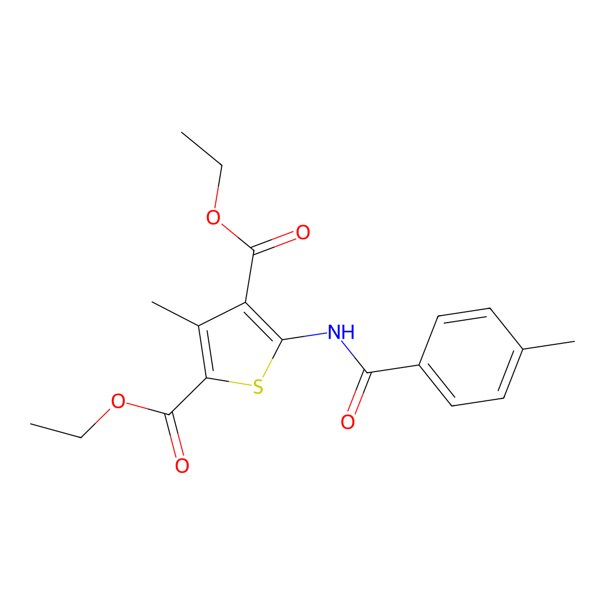 Diethyl 3-methyl-5-(4-methylbenzamido)thiophene-2,4-dicarboxylate molecular structure, CAS 300826-14-6