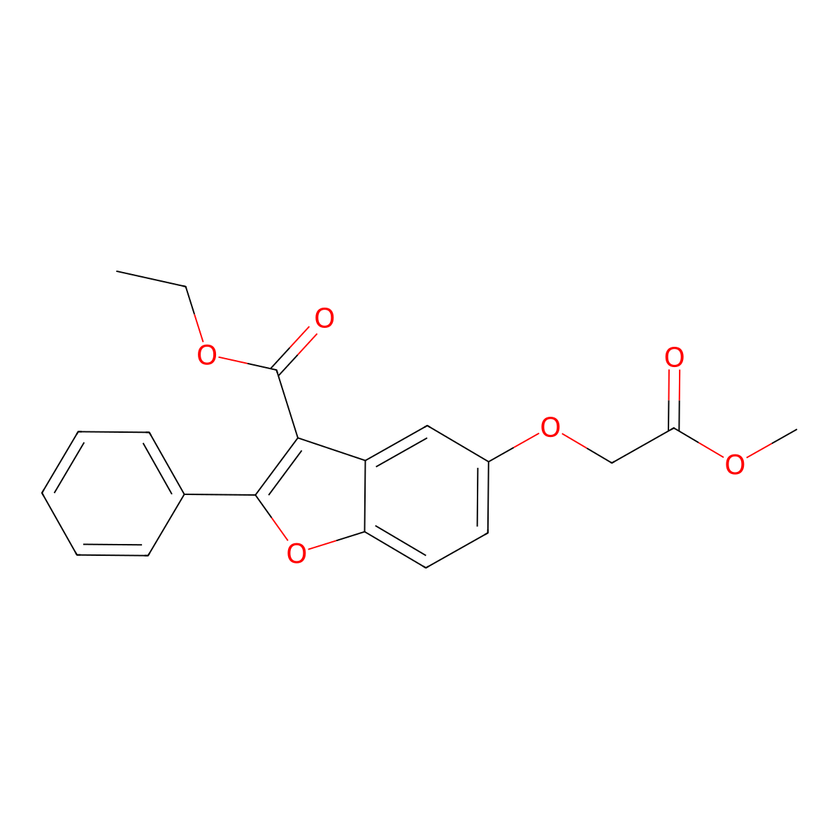 Ethyl 5-(2-methoxy-2-oxoethoxy)-2-phenyl-1-benzofuran-3-carboxylate molecular structure, CAS 300826-24-8