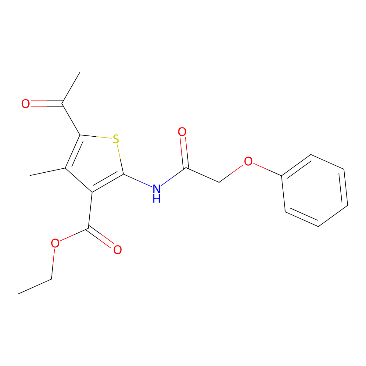 Ethyl 5-acetyl-4-methyl-2-(2-phenoxyacetamido)thiophene-3-carboxylate molecular structure, CAS 300828-08-4
