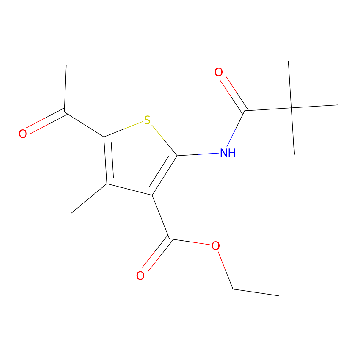 Ethyl 5-acetyl-2-(2,2-dimethylpropanoylamino)-4-methylthiophene-3-carboxylate molecular structure, CAS 300828-18-6