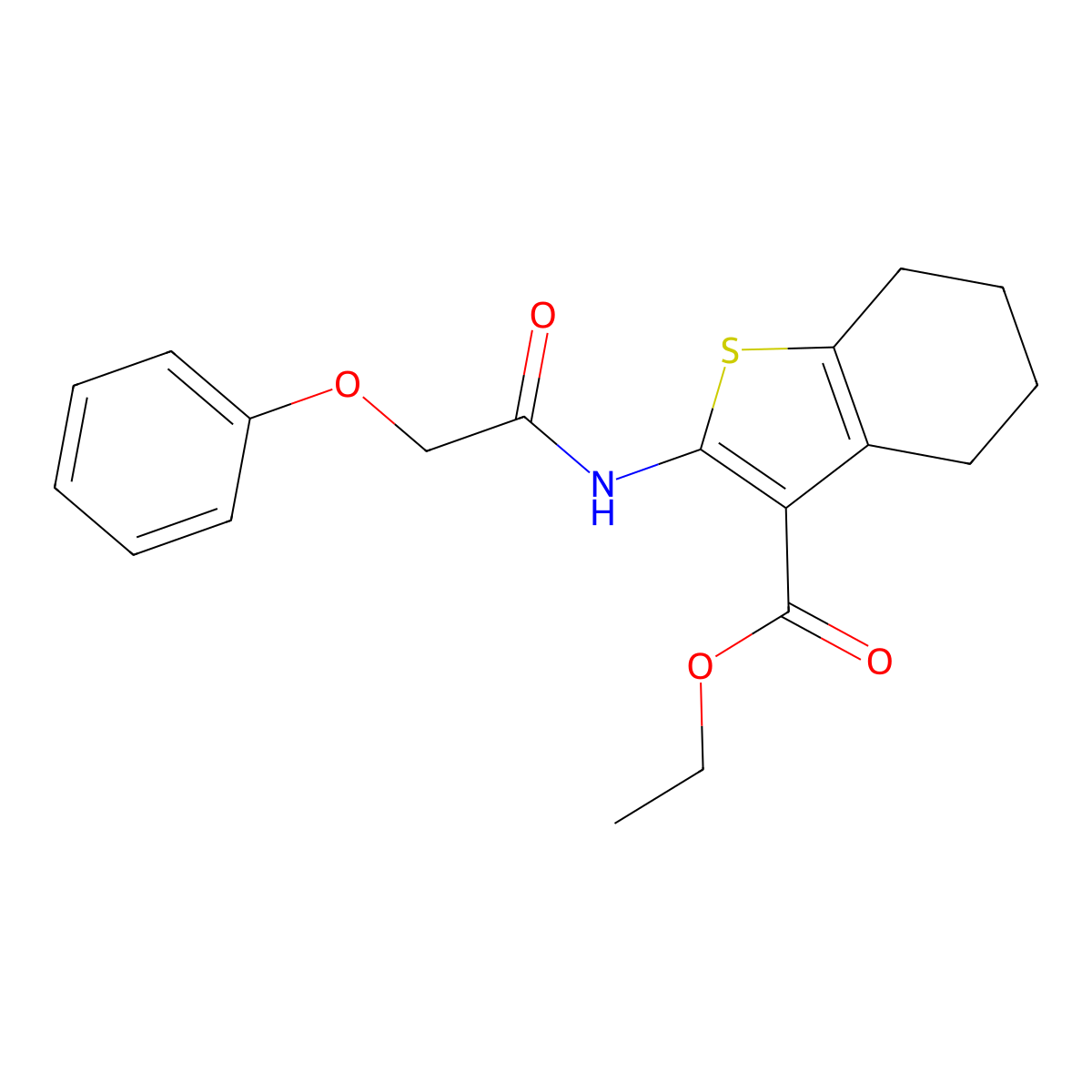Ethyl 2-(2-phenoxyacetamido)-4,5,6,7-tetrahydro-1-benzothiophene-3-carboxylate molecular structure, CAS 300828-25-5