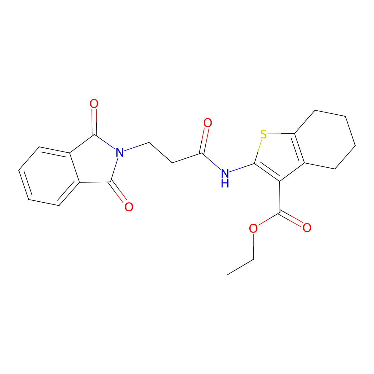 ethyl 2-[3-(1,3-dioxo-2,3-dihydro-1H-isoindol-2-yl)propanamido]-4,5,6,7-tetrahydro-1-benzothiophene-3-carboxylate molecular structure, CAS 300828-35-7