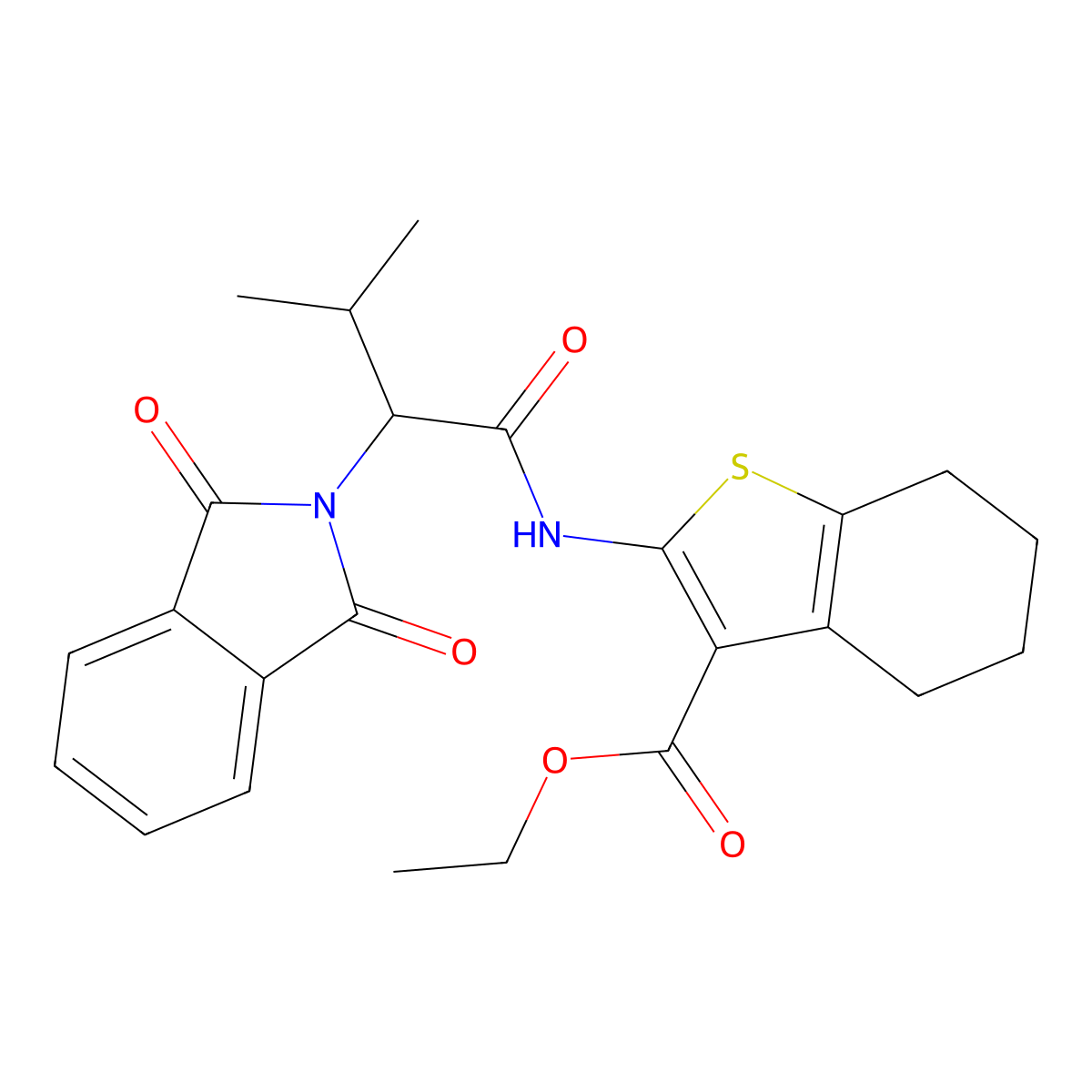 Ethyl 2-[[2-(1,3-dioxoisoindol-2-yl)-3-methylbutanoyl]amino]-4,5,6,7-tetrahydro-1-benzothiophene-3-carboxylate molecular structure, CAS 300828-37-9