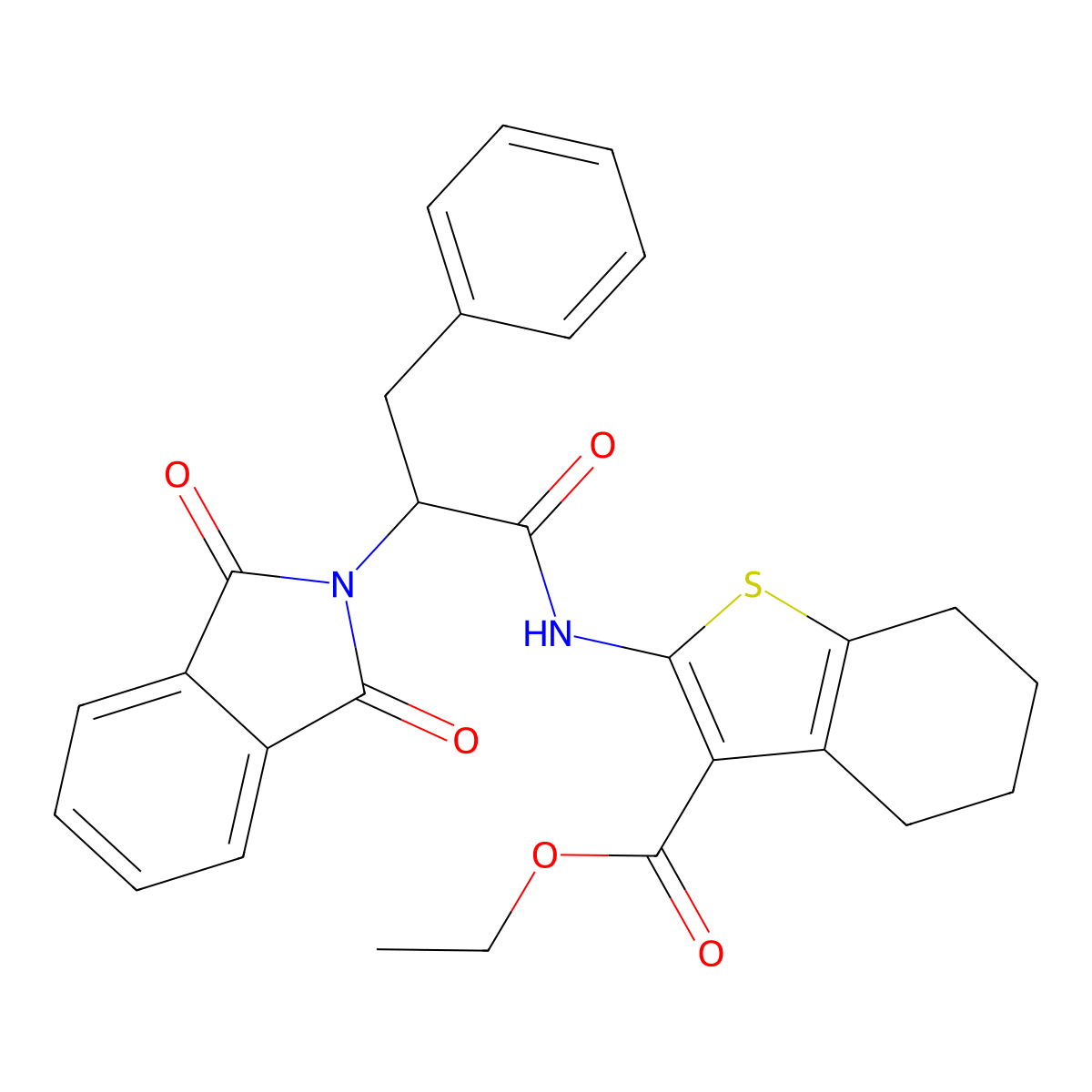 ethyl 2-{[2-(1,3-dioxo-1,3-dihydro-2H-isoindol-2-yl)-3-phenylpropanoyl]amino}-4,5,6,7-tetrahydro-1-benzothiophene-3-carboxylate molecular structure, CAS 300828-38-0