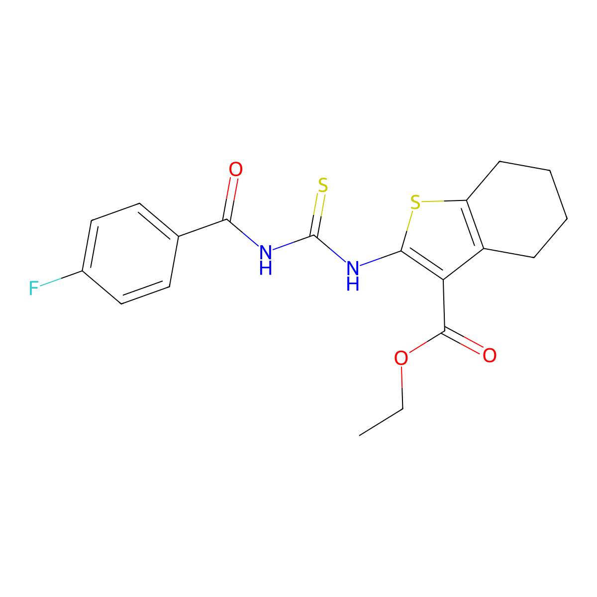 Ethyl 2-({[(4-fluorobenzoyl)amino]carbothioyl}amino)-4,5,6,7-tetrahydro-1-benzothiophene-3-carboxylate molecular structure, CAS 300828-40-4