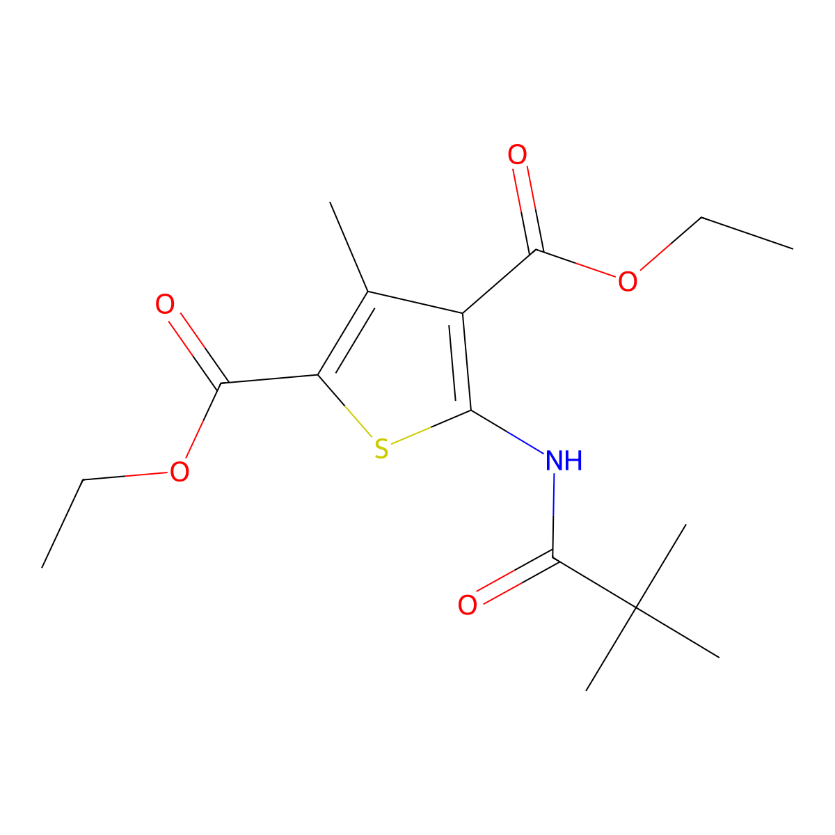 2,4-Diethyl 5-(2,2-dimethylpropanamido)-3-methylthiophene-2,4-dicarboxylate molecular structure, CAS 300828-45-9