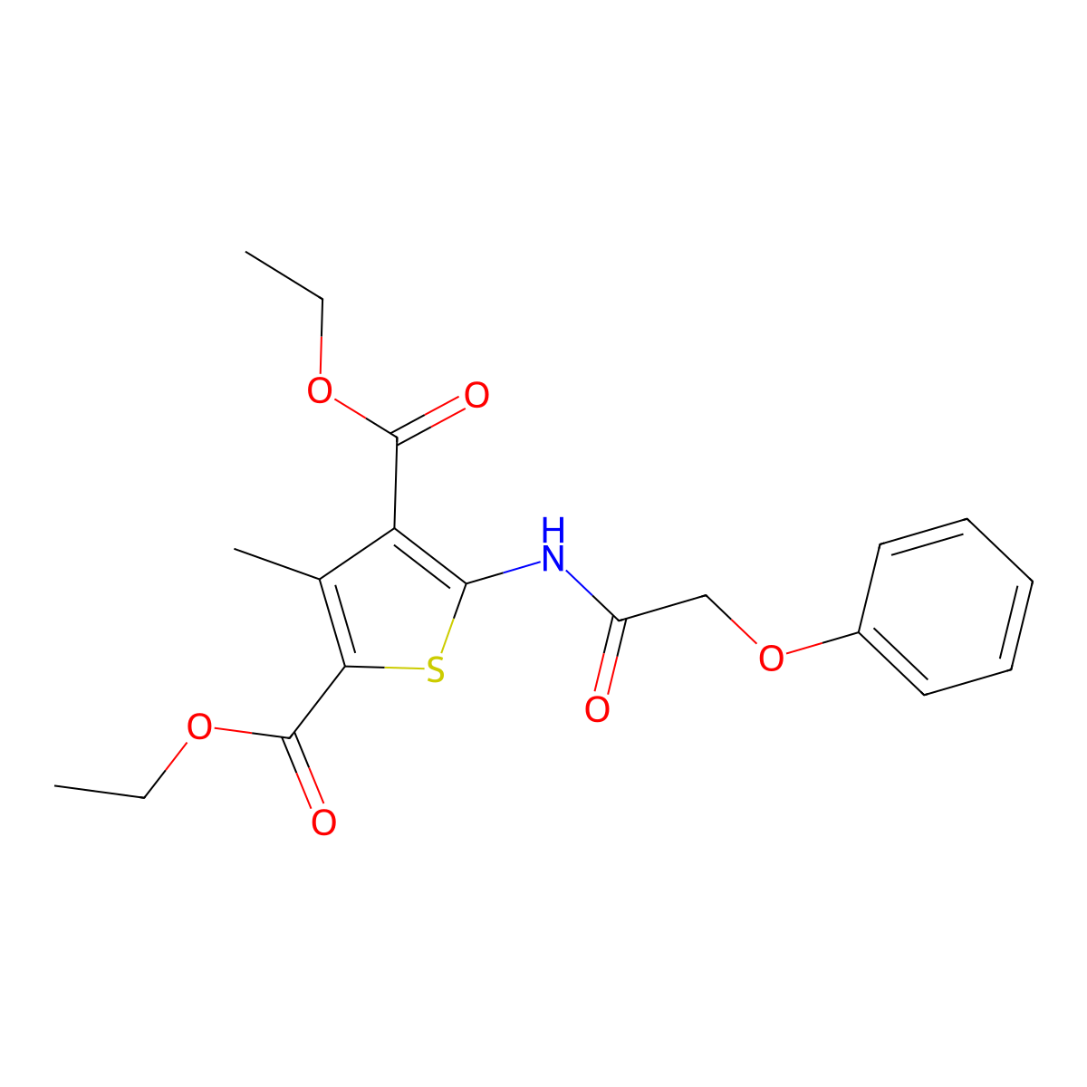 2,4-Diethyl 3-methyl-5-(2-phenoxyacetamido)thiophene-2,4-dicarboxylate molecular structure, CAS 300828-46-0
