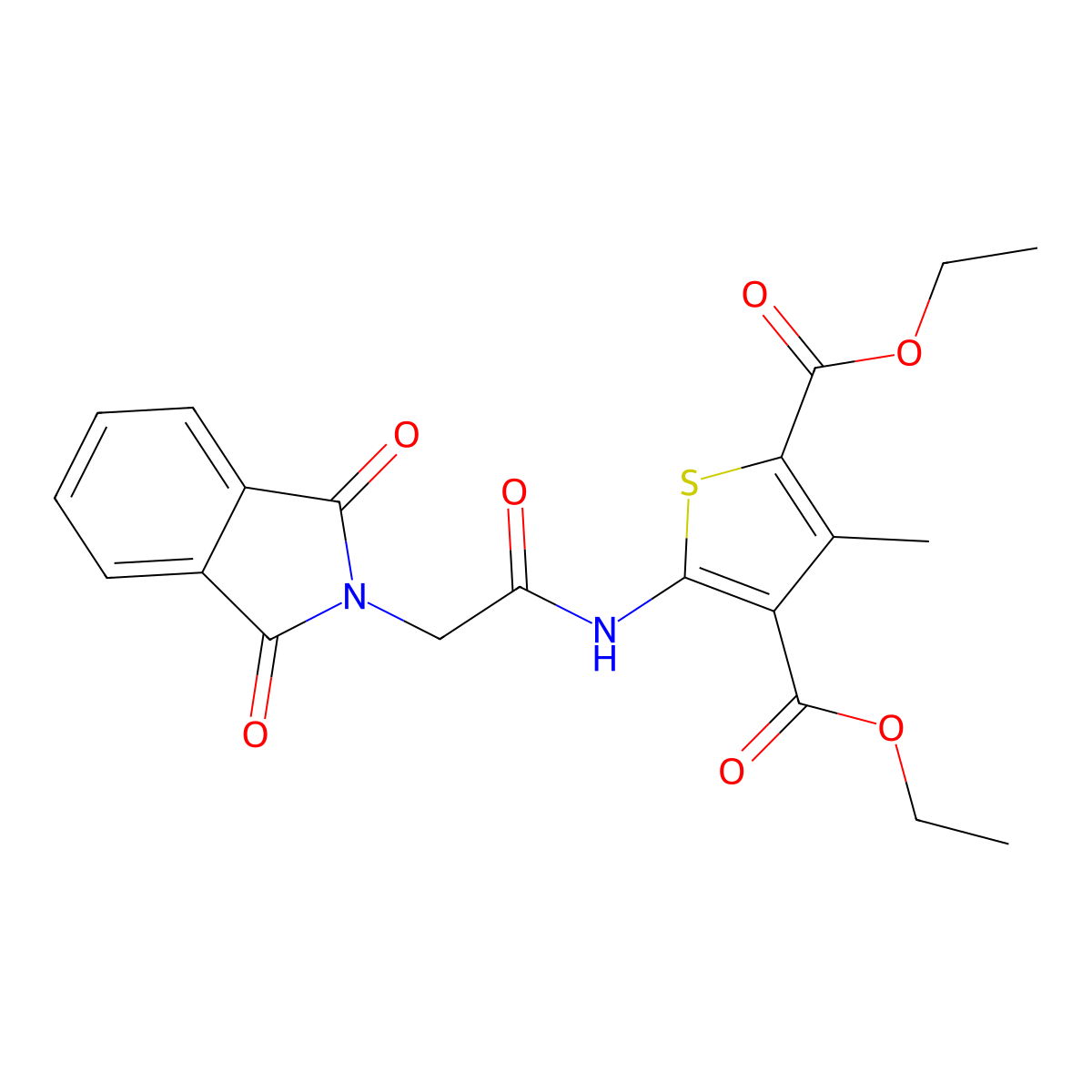 Diethyl 5-(2-(1,3-dioxoisoindolin-2-yl)acetamido)-3-methylthiophene-2,4-dicarboxylate molecular structure, CAS 300828-58-4