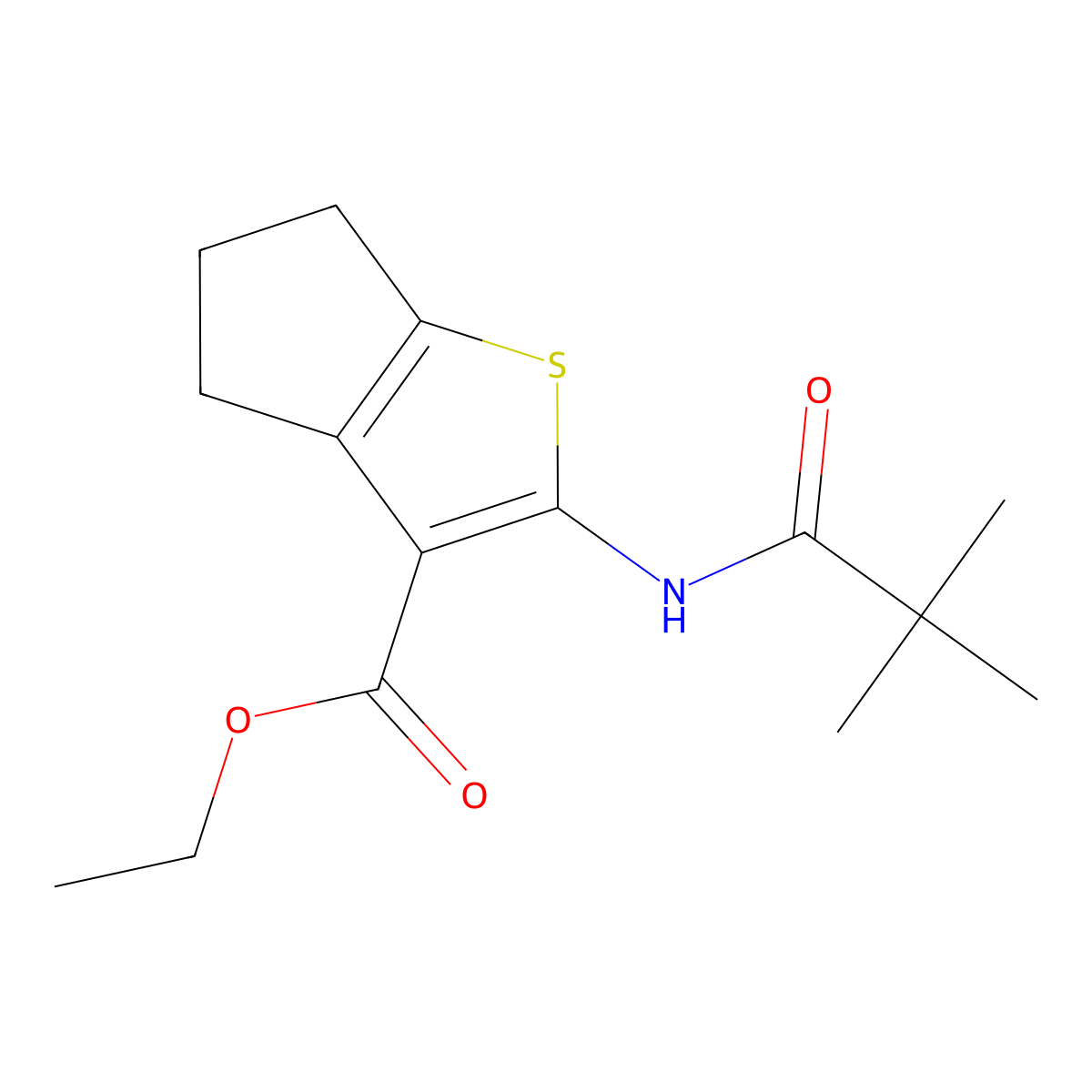 ethyl 2-(2,2-dimethylpropanamido)-4H,5H,6H-cyclopenta[b]thiophene-3-carboxylate molecular structure, CAS 300828-69-7