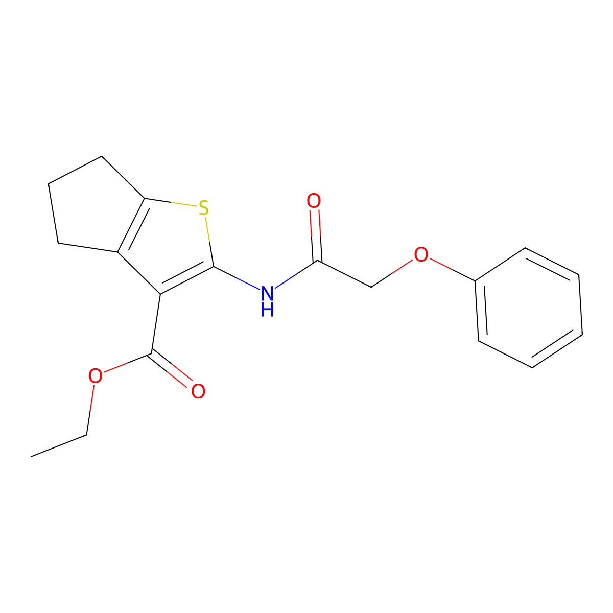 ethyl 2-[(phenoxyacetyl)amino]-5,6-dihydro-4H-cyclopenta[b]thiophene-3-carboxylate molecular structure, CAS 300828-70-0