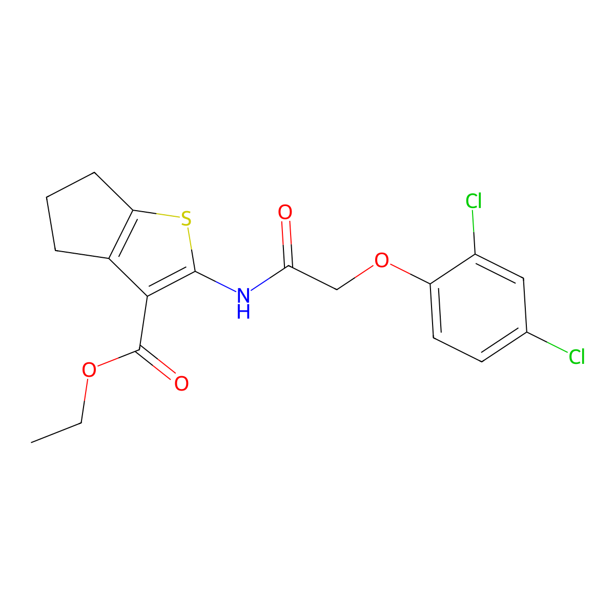 ethyl 2-[[2-(2,4-dichlorophenoxy)acetyl]amino]-5,6-dihydro-4H-cyclopenta[b]thiophene-3-carboxylate molecular structure, CAS 300828-77-7