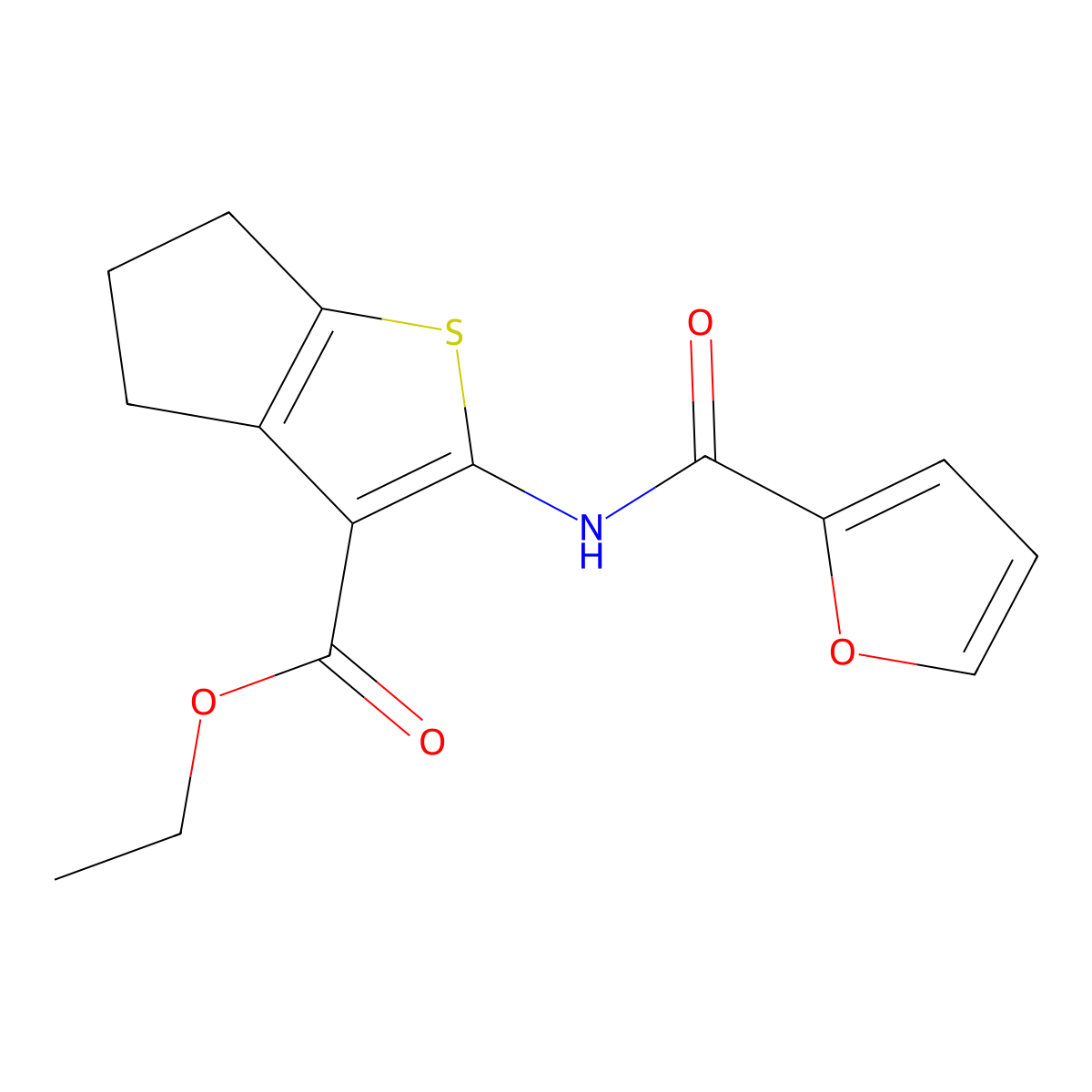 Ethyl 2-(2-furylcarbonylamino)-4,5,6-trihydrocyclopenta[2,1-b]thiophene-3-carb oxylate molecular structure, CAS 300828-80-2