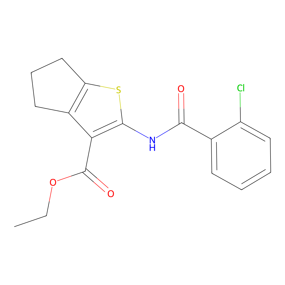 ethyl 2-[(2-chlorobenzoyl)amino]-5,6-dihydro-4H-cyclopenta[b]thiophene-3-carboxylate molecular structure, CAS 300828-82-4