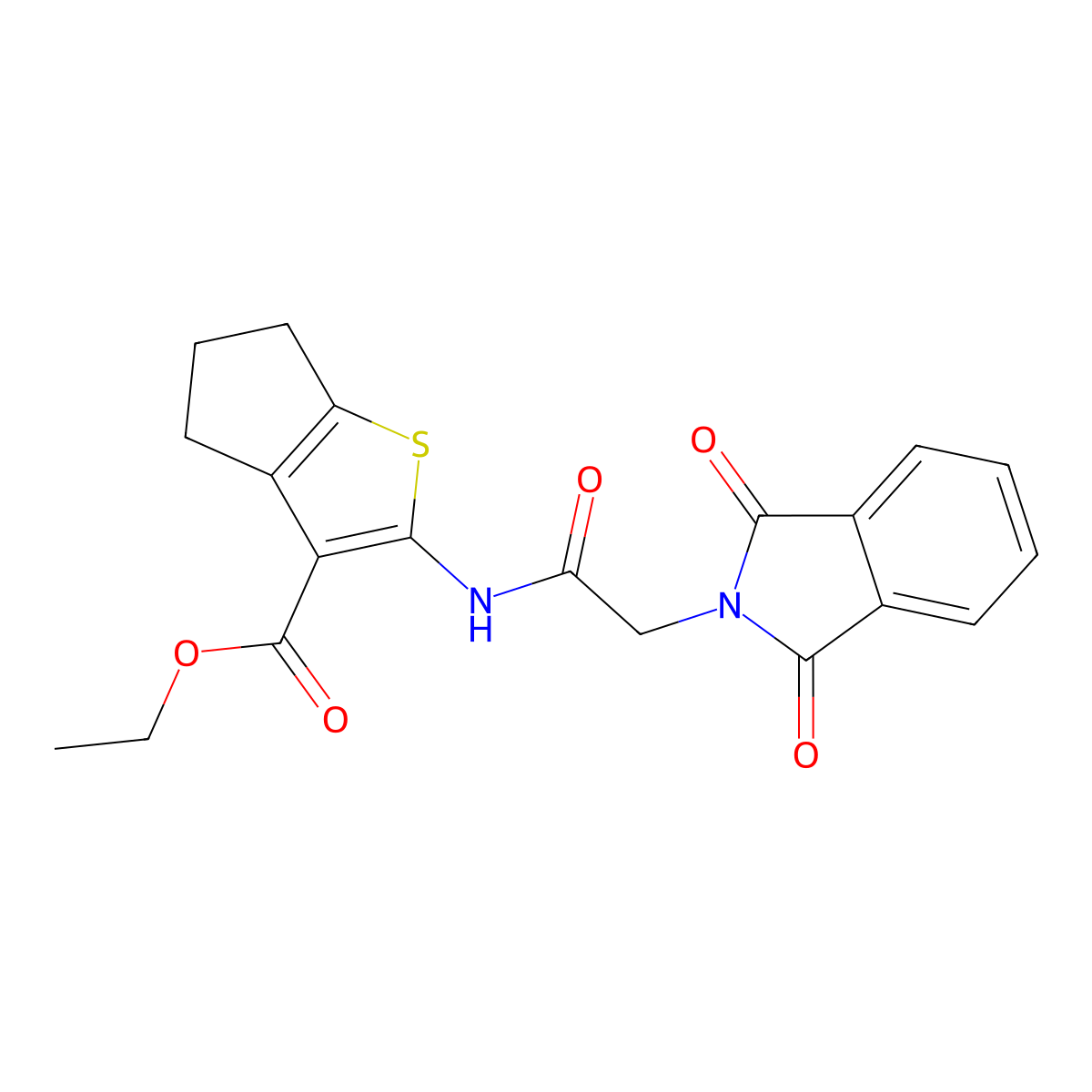 ethyl 2-[2-(1,3-dioxo-2,3-dihydro-1H-isoindol-2-yl)acetamido]-4H,5H,6H-cyclopenta[b]thiophene-3-carboxylate molecular structure, CAS 300828-85-7